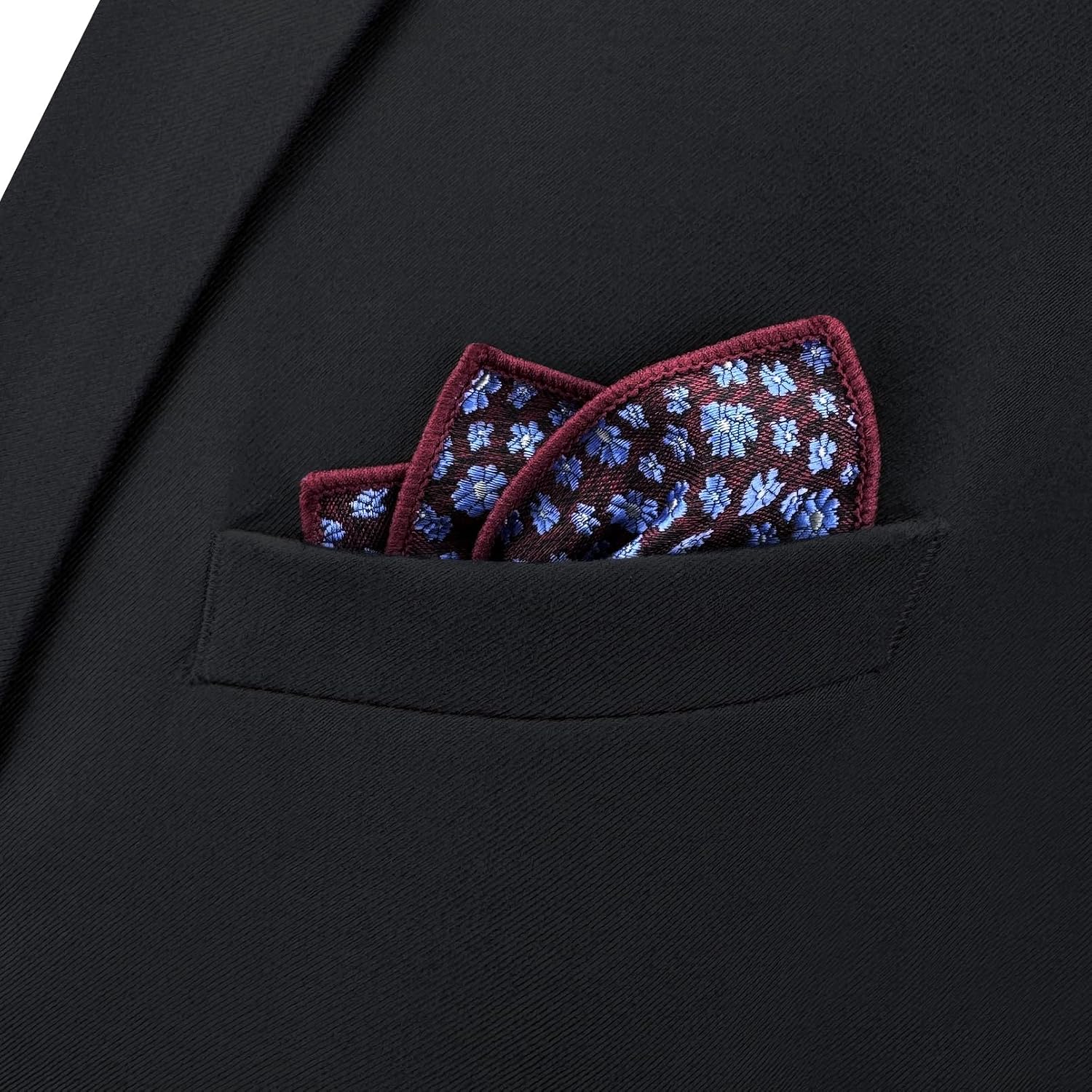 S&W SHLAX&WING Pocket Square for Men Burgundy Blue Floral Suit Hanky Wedding Groomsmen Woven