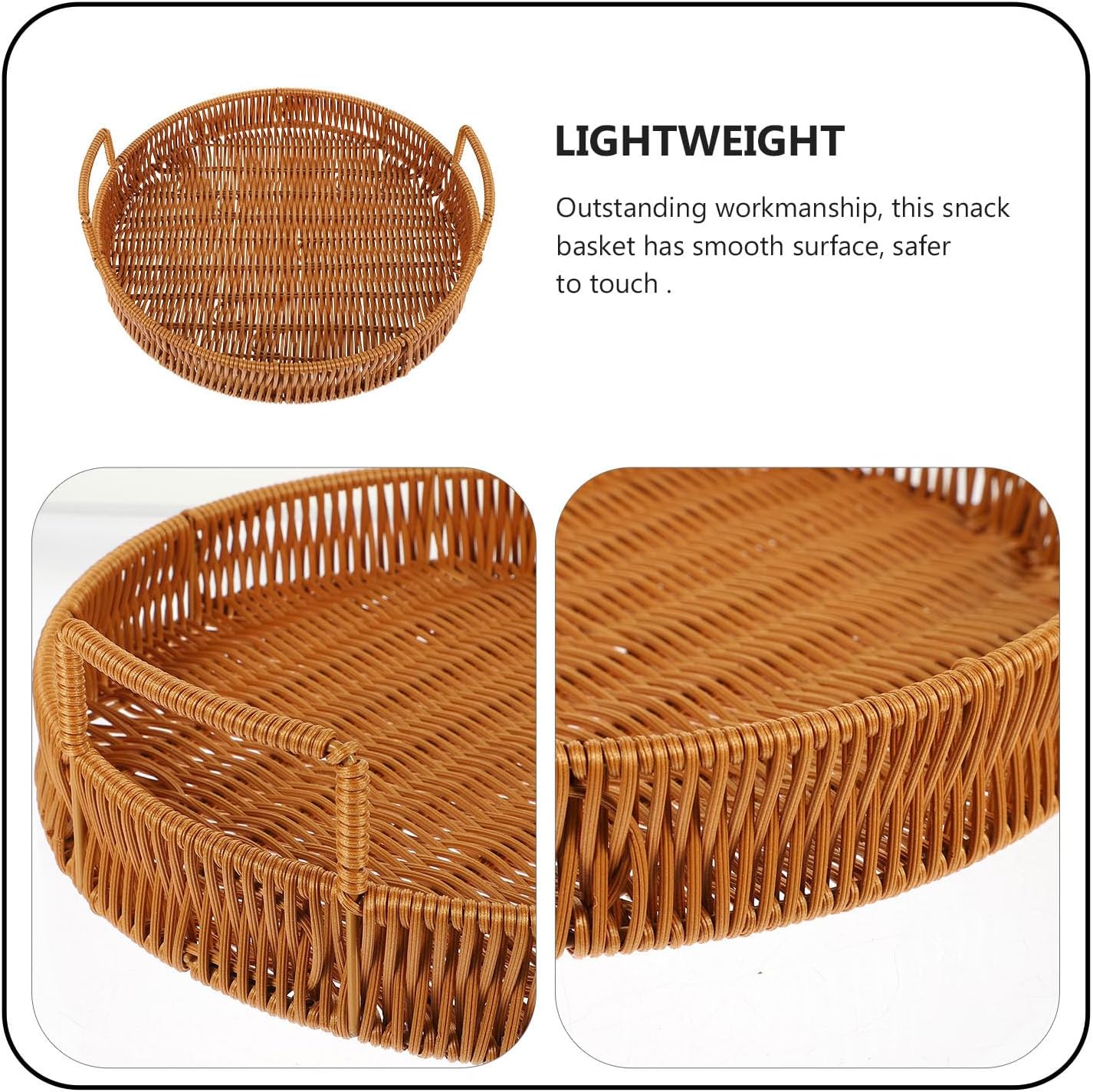 Imitation Rattan Bread Basket with Dual Handles 30cm Brown Woven Snack Holder Food Storage Basket for Home Kitchen Dining Serving and Desktop Decor