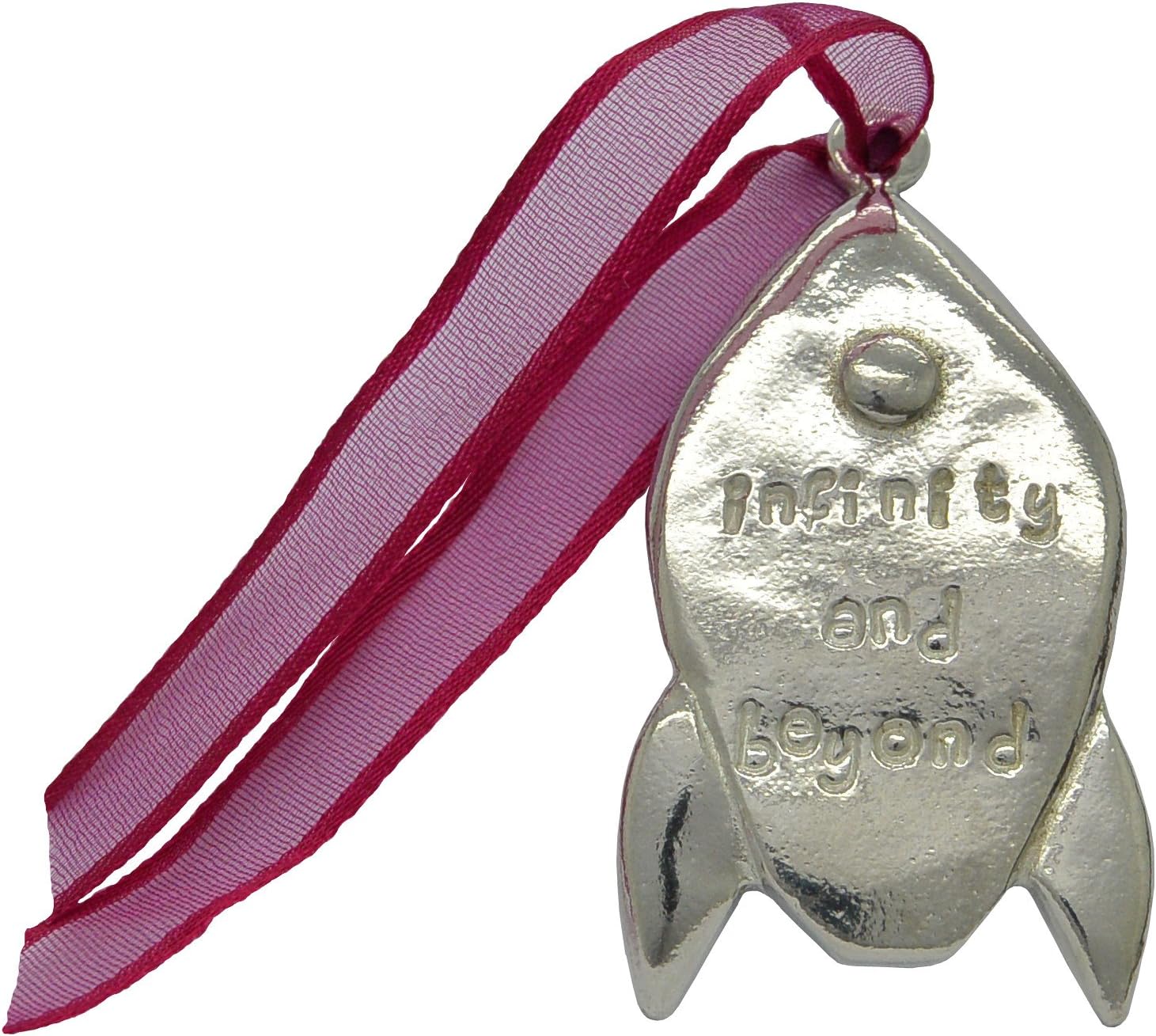 Kiwi en France Infinity & Beyond Handcast Pewter Inspirational Rocket Token on an organza ribbon