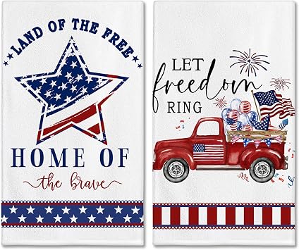 pinata 4th of July Kitchen Towels, Patriotic Hand Towels for Bathroom, Truck 4th of July Decor for Kitchen, Memorial Day, Independence Day Dish Towel, Patriotic Decor