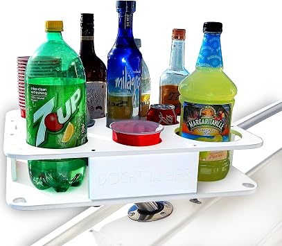 Docktail Bar Boat Caddy Organizer - Portable Bar Table with Rod Holder Mount, Cup Holders, Boat Storage Accessories