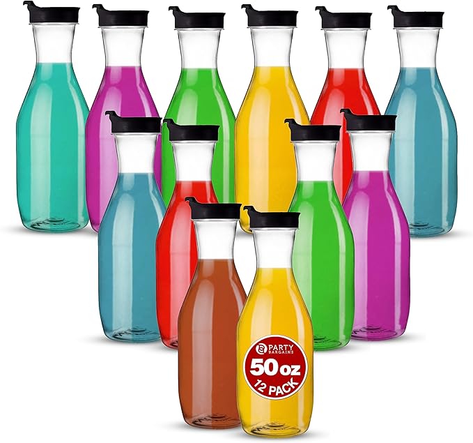 Party Bargains 50 oz. Plastic Carafe with Lids Clear, 12