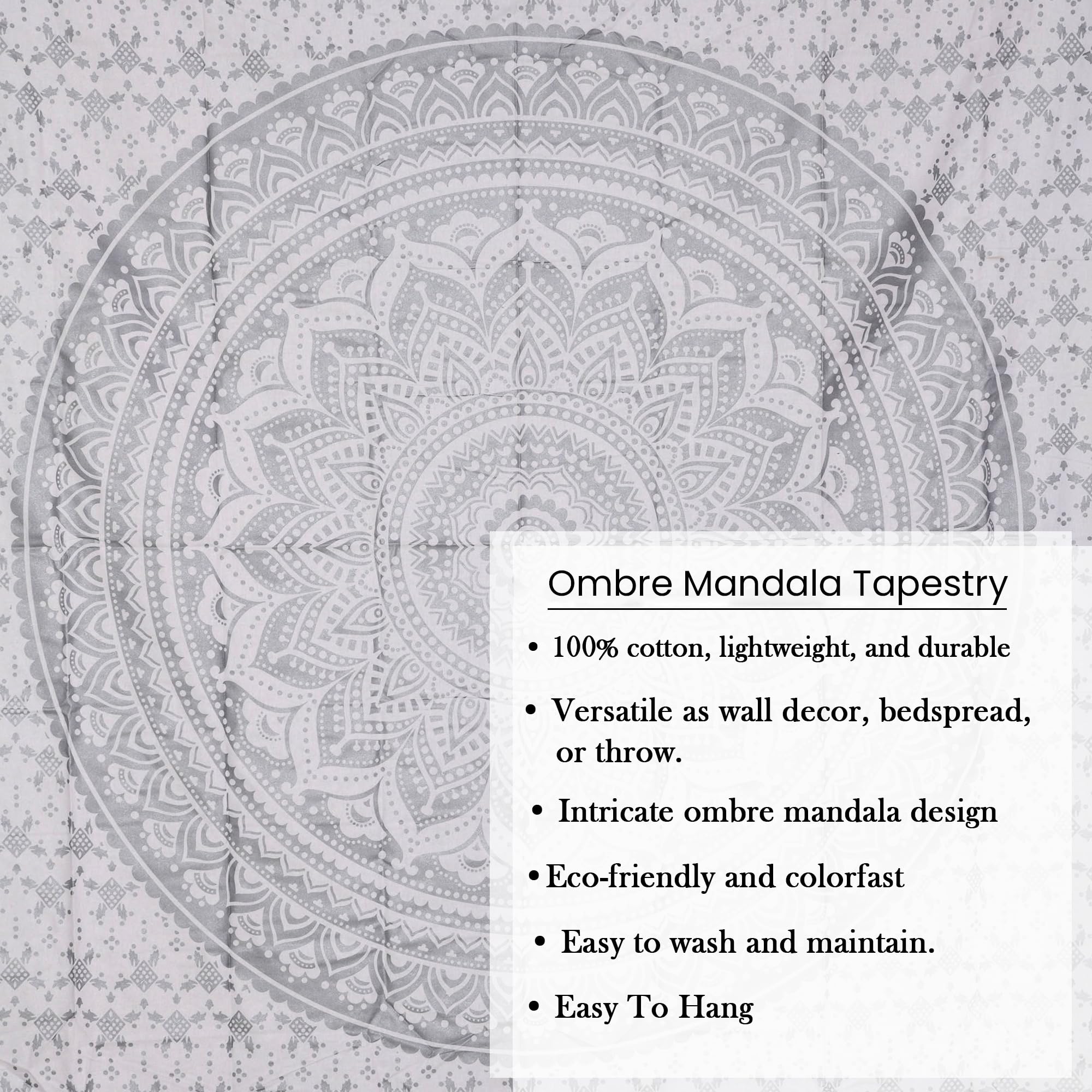 THE ART BOX Argento E Bianco Parete Boho Mandala Piccolo Arazzo - 135x160 cm Indiano Cotone Hippie Parete Manifesto Arredamento Bohemian Psychedelic Arazzi per Soggiorno