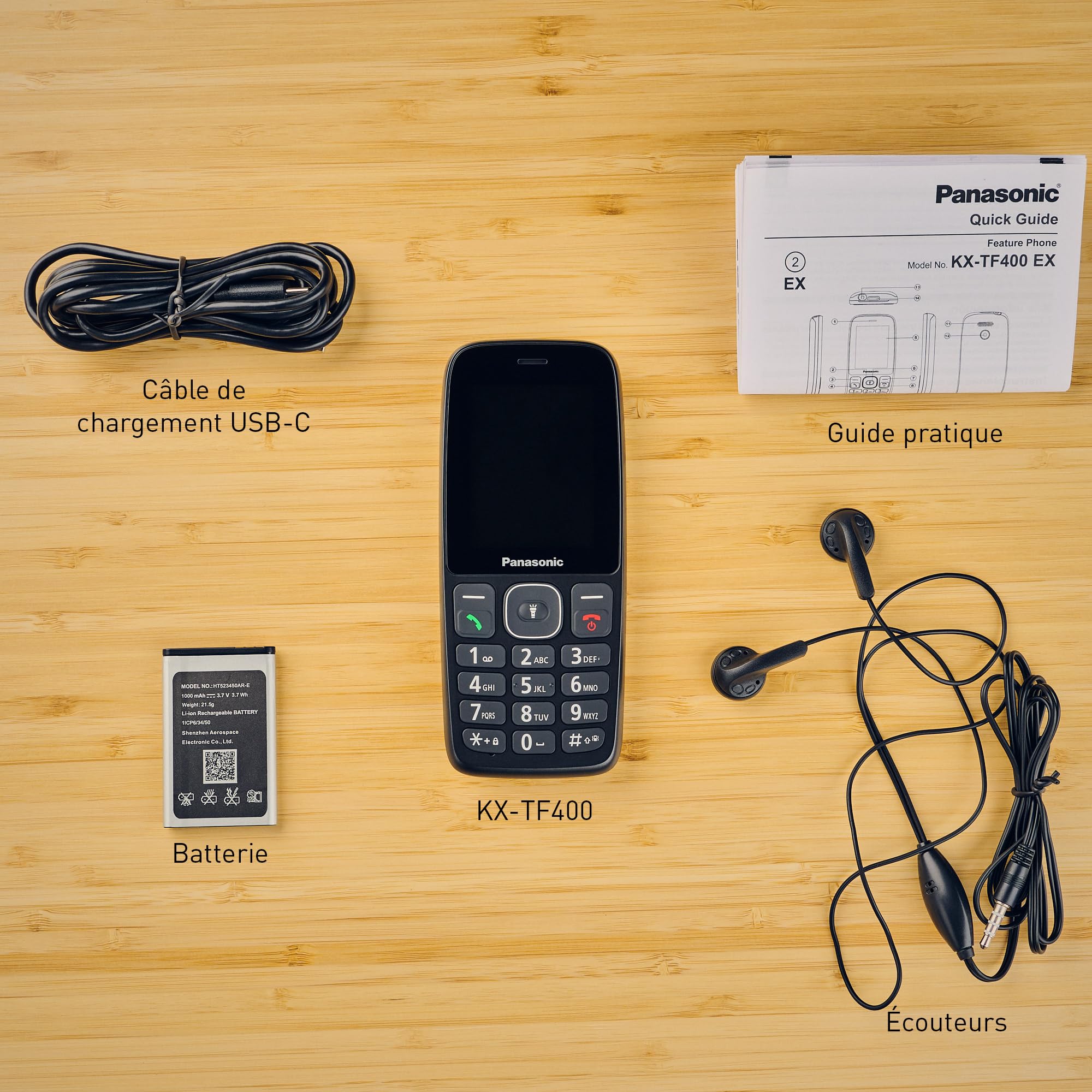 Panasonic KX-TF400EXB Téléphone à Touches 4G Facile à Utiliser, Volte, autonomie fiable Jusqu’à 280 Heures en Mode Veille, Charge USB-C, écran de 2,4 Pouces, Bluetooth, résistance à l’Eau IP44, Noir