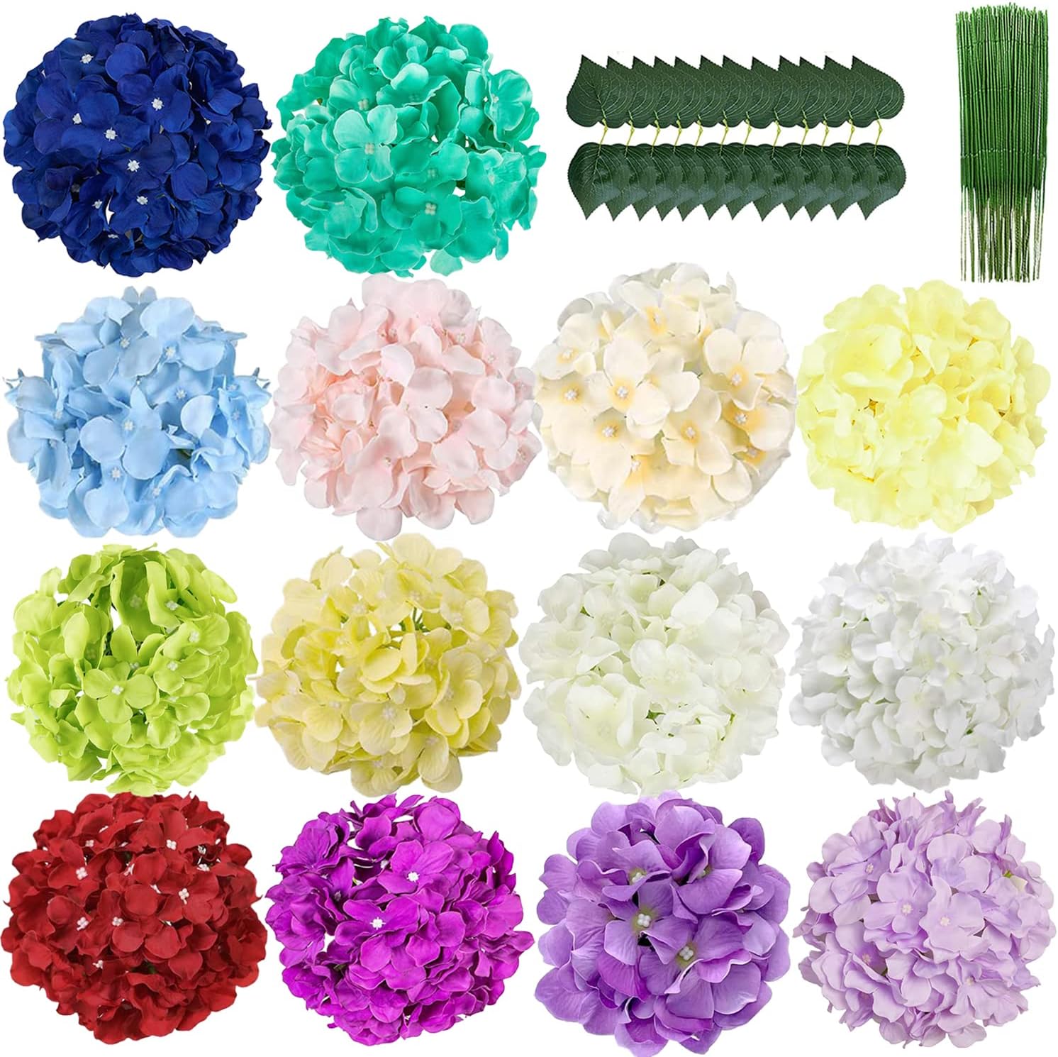 SIAMO Hydrangea Silk Flowers Artificial Flowers with Stems Hydrangeas Fake Flowers for Wedding Centerpieces Bouquets DIY Home Party Shop Baby Shower Decoration Pack of 14 (Mutiple-Color)