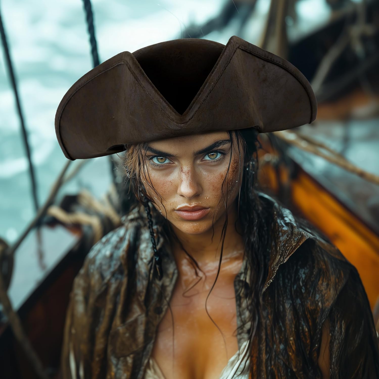 UQJE Authentic Pirate Hat for Women Adult Leather Tricorn Hat Halloween Colonial Costume Accessory - Image 5