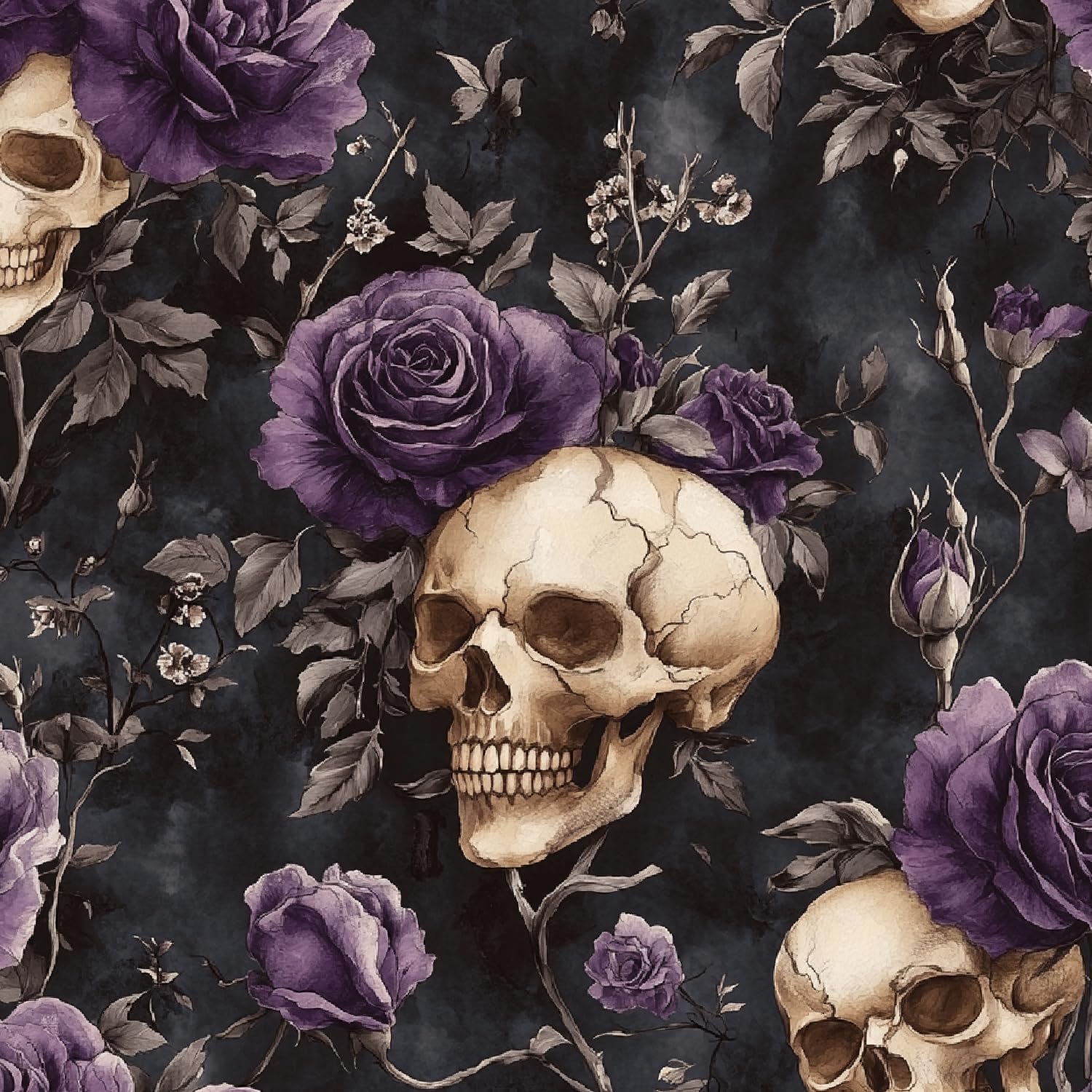 Peel and Stick Wallpaper Matte Thick Gothic Waterproof Sticky Back Wall Paper Purple Rose Skull 45x500CM Self Adhesive Removable Contact Paper for Home Cabinets Furniture Decor