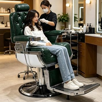 Professional Hair Stylist Chairs, Heavy Duty Hydraulic Salon Chair for Hair Stylist, Spa Beauty Equipment for Barbershops, Bars, and Homes(Green)