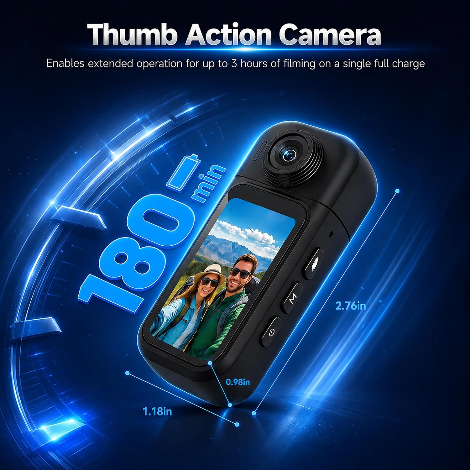 dahocamgo 128GB Body Camera Waterproof, Wearable Tiny Cam | for Cycling Motorcycle Traveling, POV Recording, Touch Screen, 180° Rotating Lens, with Charging Pod