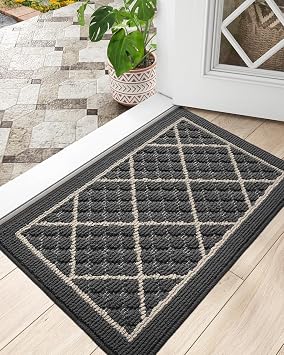 DEXI Front Door Mat Indoor Entryway 17x30 Inside Entrance Doormat Dark Grey