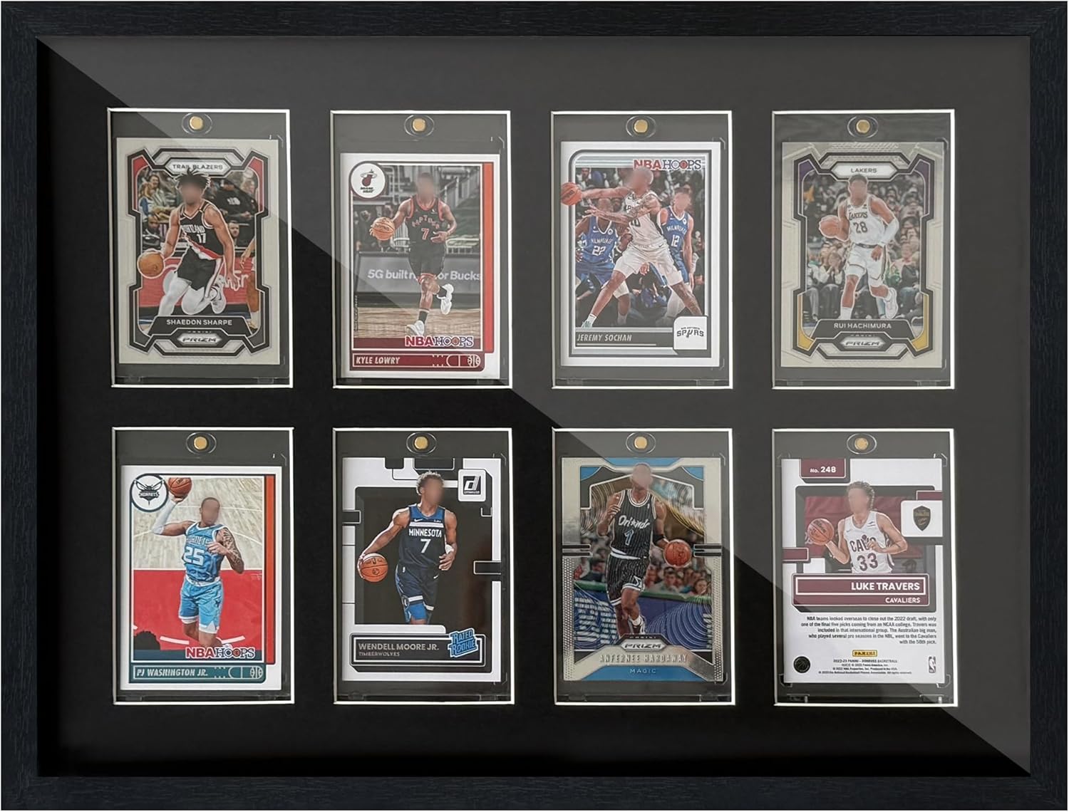 iRahmen Trading Card Display Case - Tempered Glass Cover and Wooden Frame, Wall Mount Sports Card Display Frame Hold 8 Cards for Baseball Pokemon Baseball Basketball Football Hockey