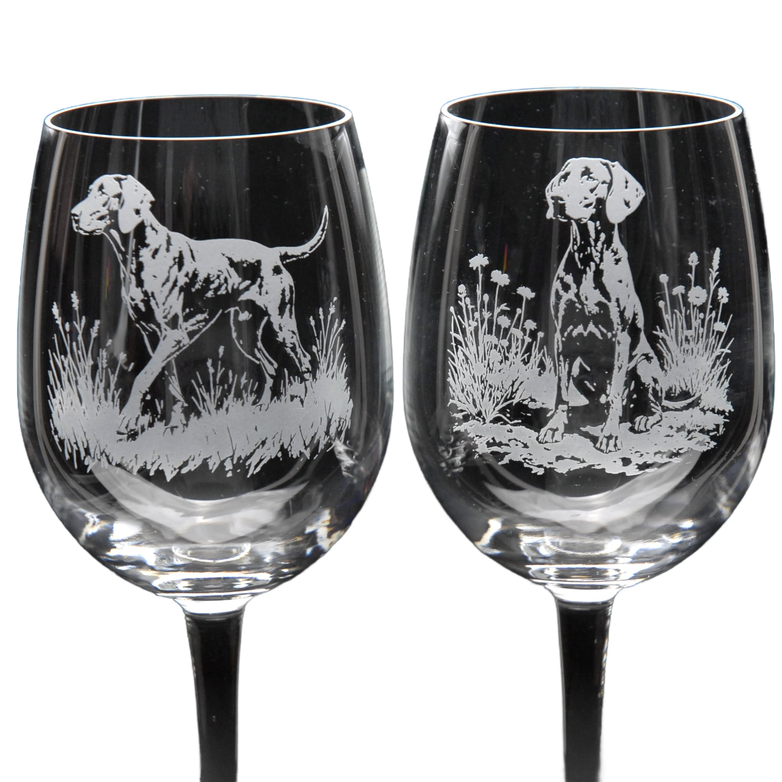 GLYPTIC Glass Art Weimaraner Dog Placement Hand Etched/Engraved Crystal Wine Glass