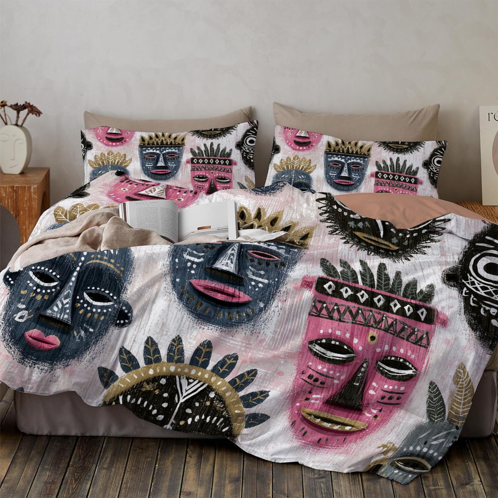 Parure de couette tribale 240x260 cm en microfibre avec 2 taies d'oreiller