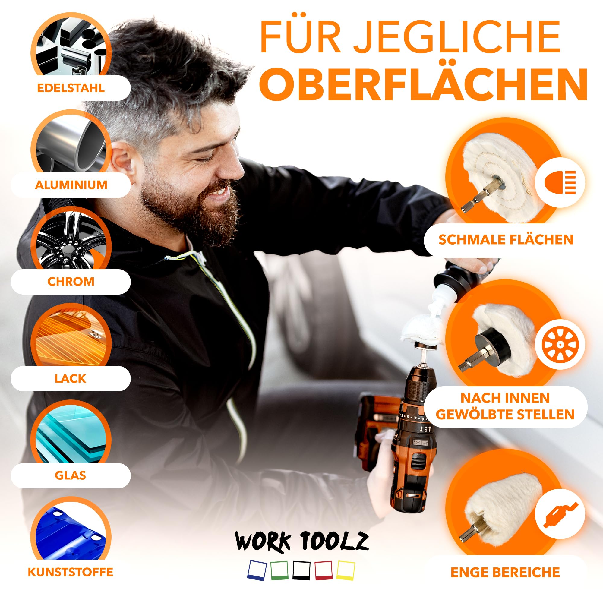 WORKTOOLZ 7-teiliges Polieraufsatz-Set Für Akkuschrauber & Bohrmaschinen – Inkl. Aufbewahrungsbox