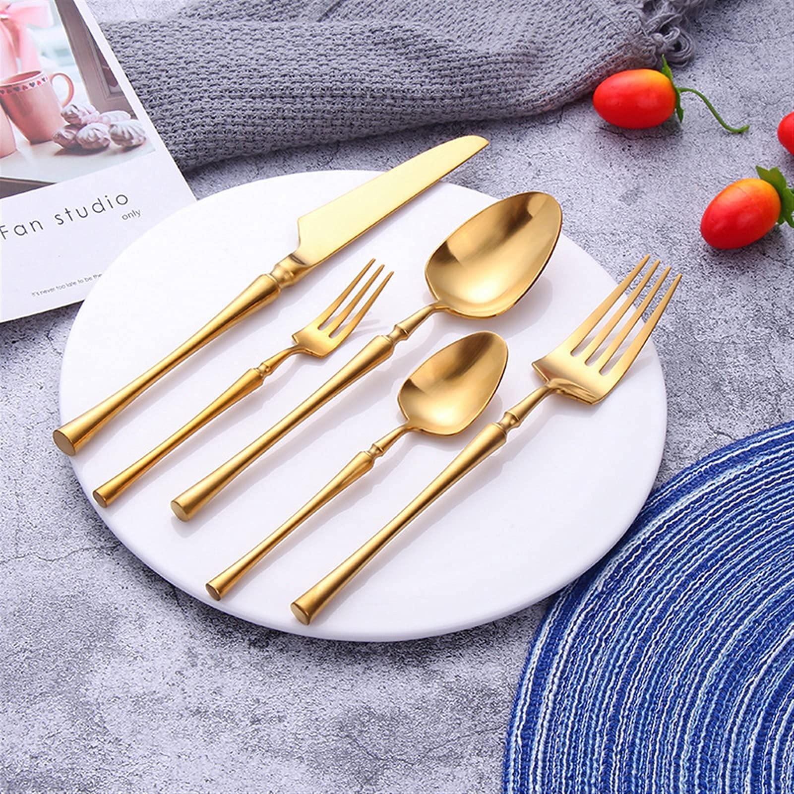 Edelstahlbesteck Besteckset, Bestecksets 5/20-teilig Goldbesteckset 18/10 Edelstahl Besteckset Tafelmesser Löffel Tafelgabel Teelöffel