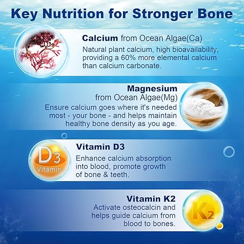 Miniatura 4 de Gomitas de calcio sin azúcar de 600 mg, calcio de algas oceánicas con vitamina D3, K2, magnesio, B6, B12, suplemento de calcio orgánico para la
