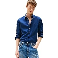 Tommy Hilfiger Uomo Camicia Flex Poplin Solid Regular Fit, Blu (Aegean Sea)