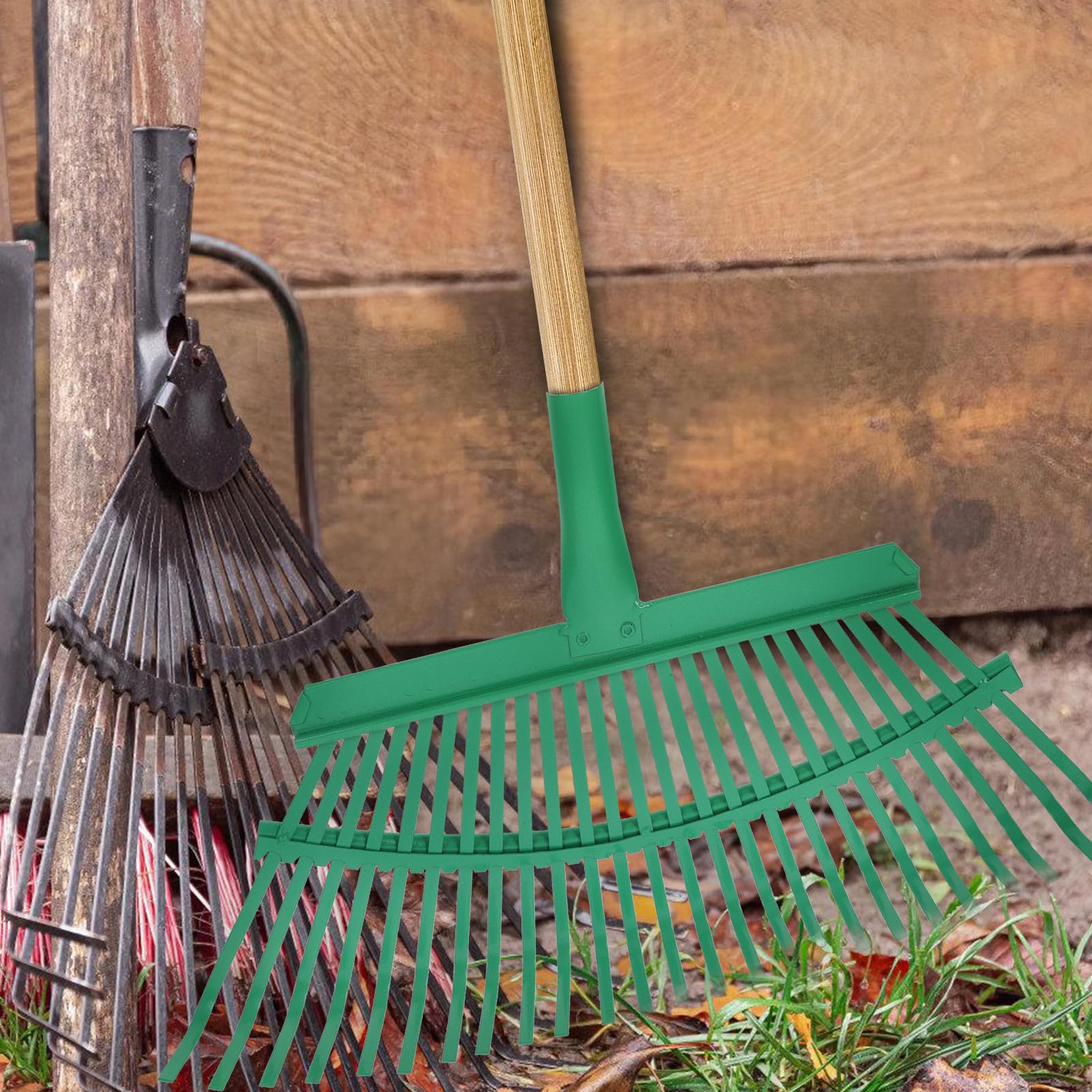 Stahl Rechenkopf Grün, Leicht und Multifunktional für Gartenarbeiten | Ersatzteil für Laubbesen, Große Blattmengen Aufnehmen, Geeignet für Rasen und Garten