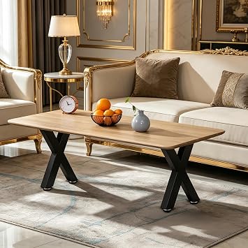 Coffee Table Legs 16H x 11.7W Heavy Duty Metal Bench Legs, X- Shape Dining Table Kitchen Table Office Desk Table Base Replacement with Adjustable Feet Pads Screws 1000 LBS Load Black Set of 2