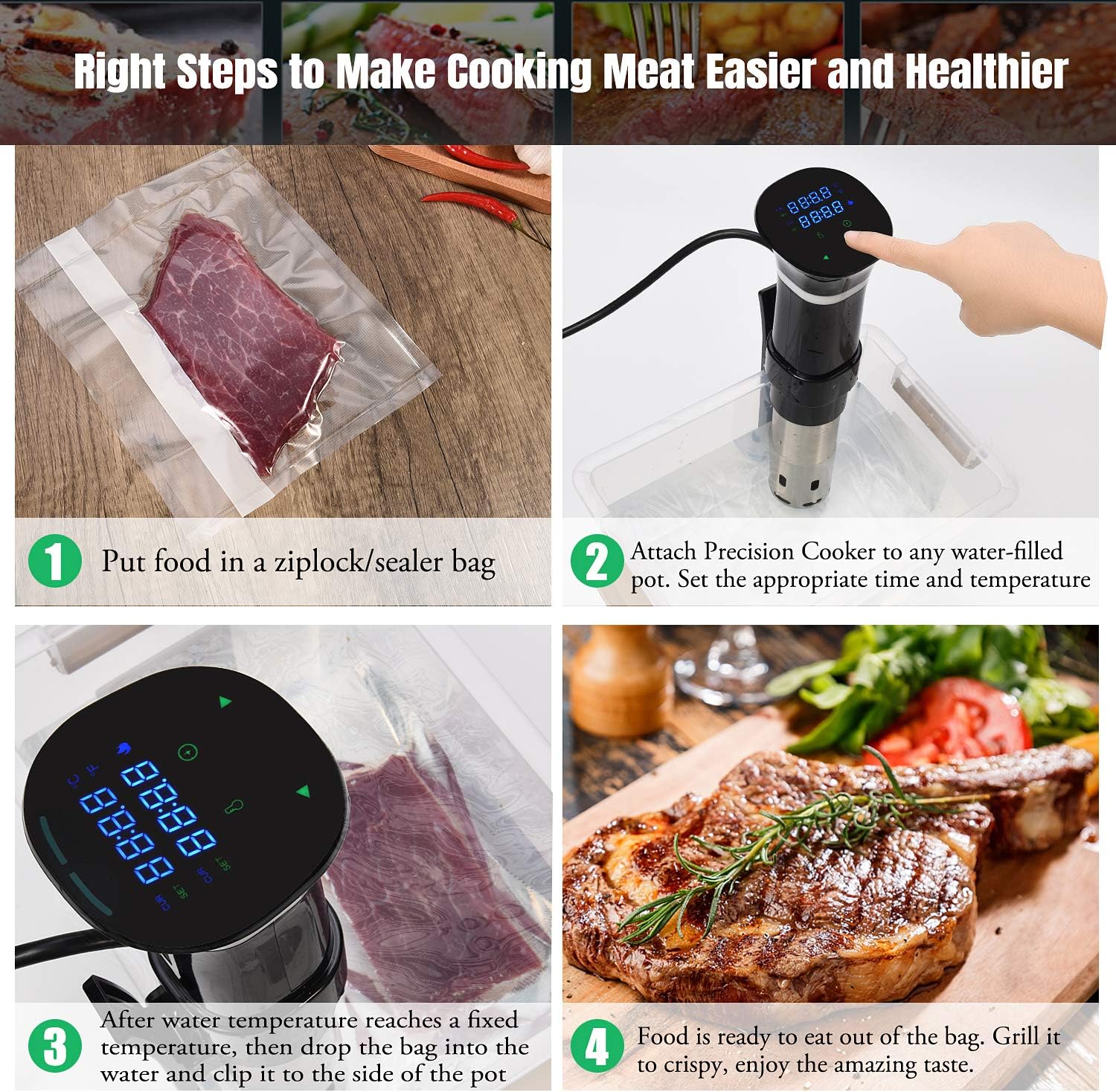 Flash Deals - 50% OFF Segulah 1100W Sous Vide Cooker With Accurate Temperature And Timer Control, Stainless Steel Sous Vide Machine ( 360° Water Circulation, Led Digital Display, Cookbook Included),Black 🔥 Crazy Deals Segulah 1100W Sous Vide Cooker With Accurate Temperature And Timer Control, Stainless Steel Sous Vide Machine ( 360° Water Circulation, Led Digital Display, Cookbook Included),Black