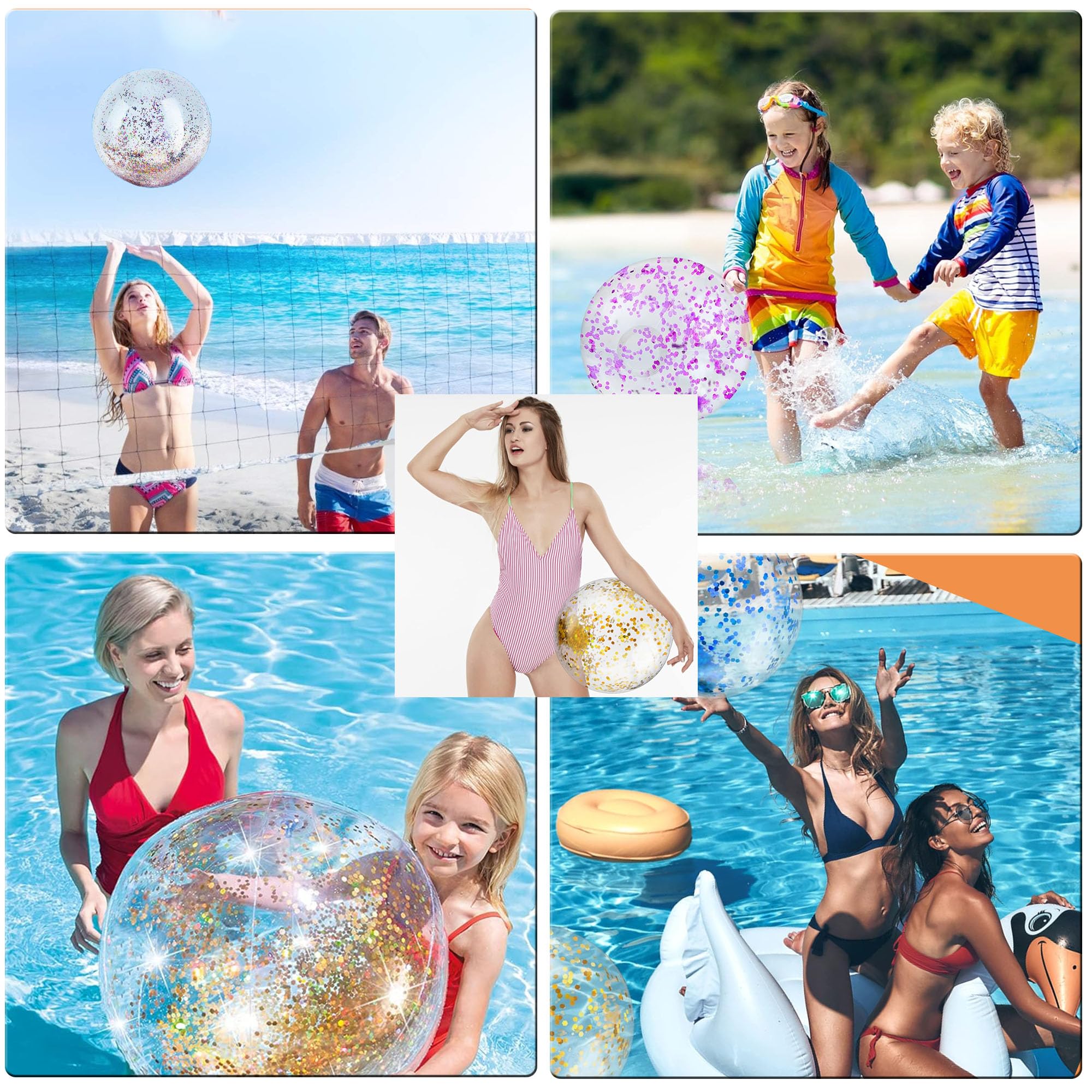7 Pièces Ballon Gonflable Glitter Ballon De Plage Inflatable Beach Ball Transparent De Rebond Résistant à La Déchirure, Ballon Piscine Flottant pour Les Vacances, La Piscine, Les Fêtes