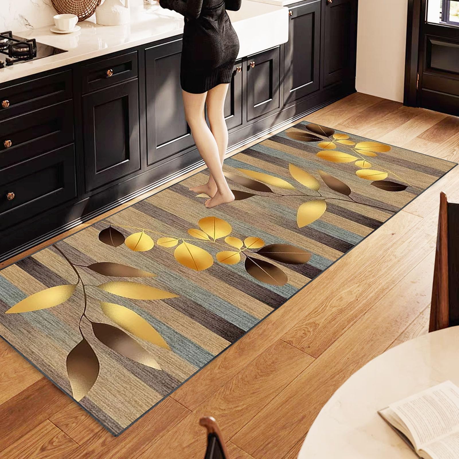 Teppich läufer Flur rutschfest Küchenteppich Waschbar 70 x 200 cm Korridor Teppich Lang Fußmatte Flurteppich Modern Küchenläufer Läufer für Eingang Flur Küche Bettvorleger Schlafzimmer Wohnzimmer