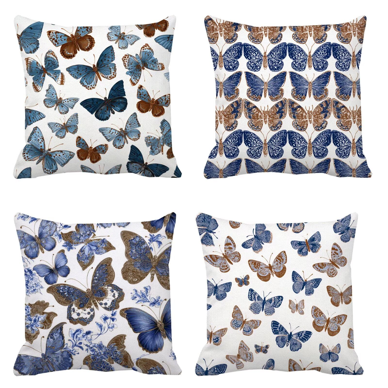 Federe Cuscini Divano 50x50cm, Set Di 4 Cuscini Per Divano Blu Lino, Quadrato federe cuscino letto Le ali, Cuscini Da Esterno Impermeabili, Applicabile Soggiorno E Camera Da Letto Decorazione B-563