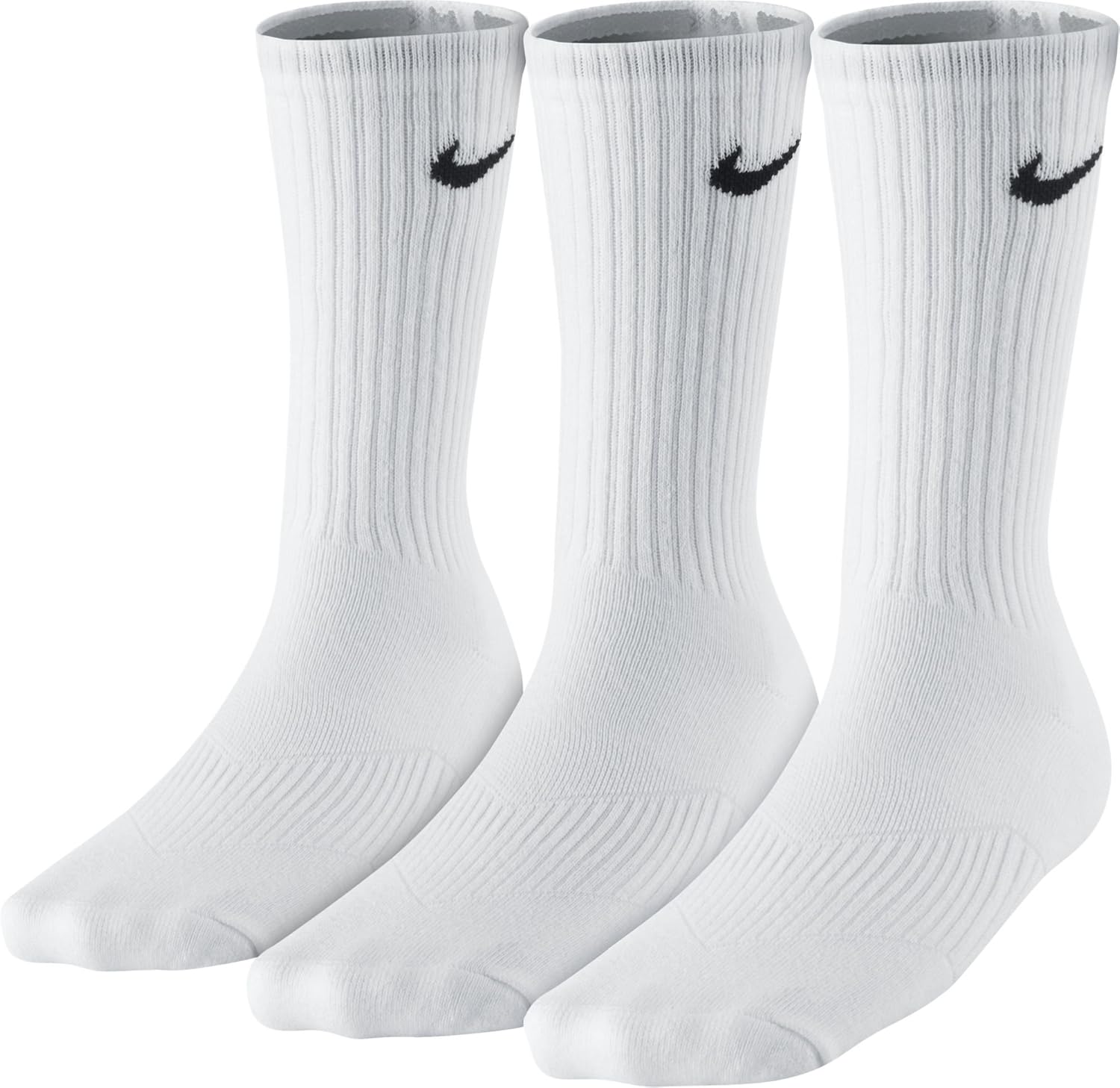 Nike Kids Boy's Cotton Cushion Moisture Management Crew Sock 3-Pair Pack (Little Kid/Big Kid) White/(Black) SM (3 Little Kid - 5 Big Kid Shoe)
