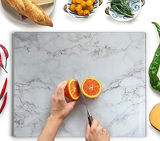 Kitchenville Glass Cutting Board 20”x16”: Tempered Glass Kitchen Counter Protector - Durable- Scratch-Resistant, Heat-Proof - Design 3 - Grey Marble Effect