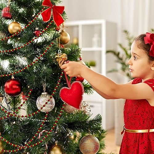 Miniatura 3 de WILLBOND Guirnalda de cuentas de árbol de Navidad de 16 pies, árbol de Navidad con purpurina verde y roja, cuentas de plástico para Navidad,