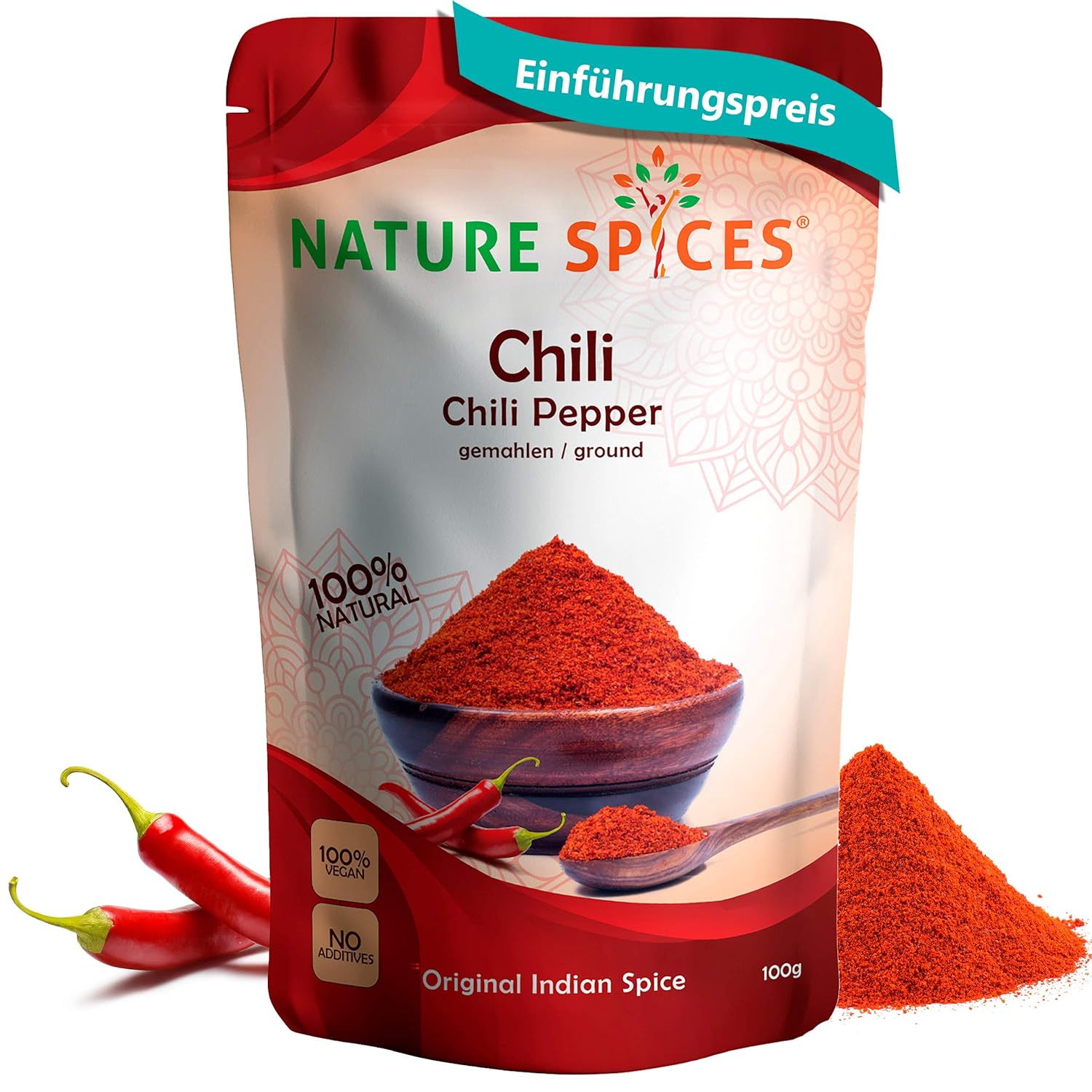 NATURE SPICES® Chili Pulver gemahlen | 100g | Scharf und feurig rot ...