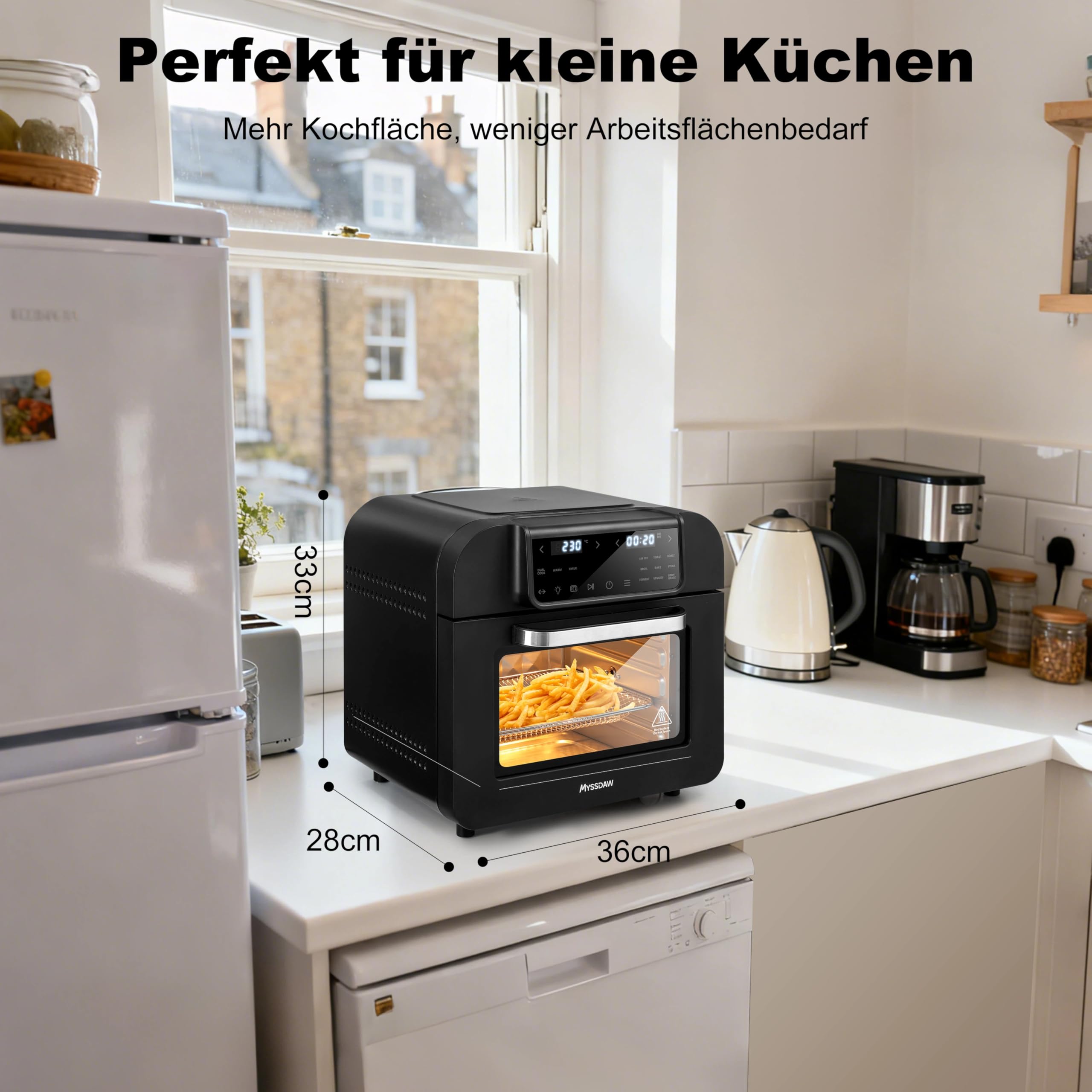 16L Heißluftfritteuse XXL mit Rotisserie Große Kapazität Bis zu 230°C 9 smarte Kochfunktionen Air Fry Roast Grill Bake Dehydrate & Mehr Einfache Digitale Steuerung Tischofen
