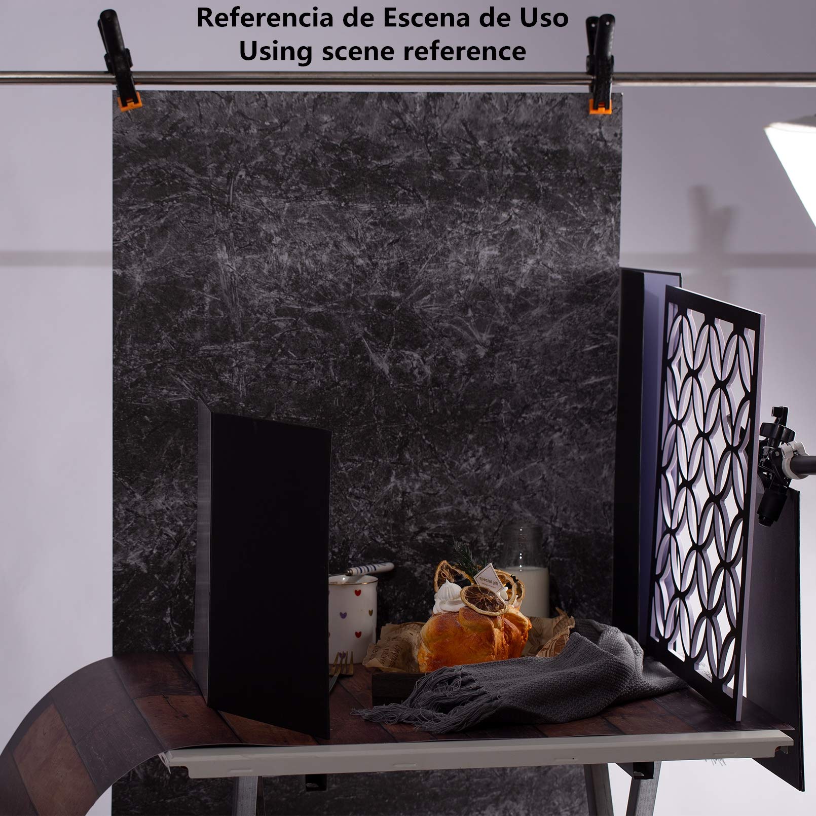 2 en 1 Telón de Fondo de Papel 56x88cm 3 Pcs Piedra de Cemento Tocón Veteada Grano Madera Textura de Cara Doble para Fotografía Estudio Fotográfico Flat Lay Comida Producto Pequeño Cosmético