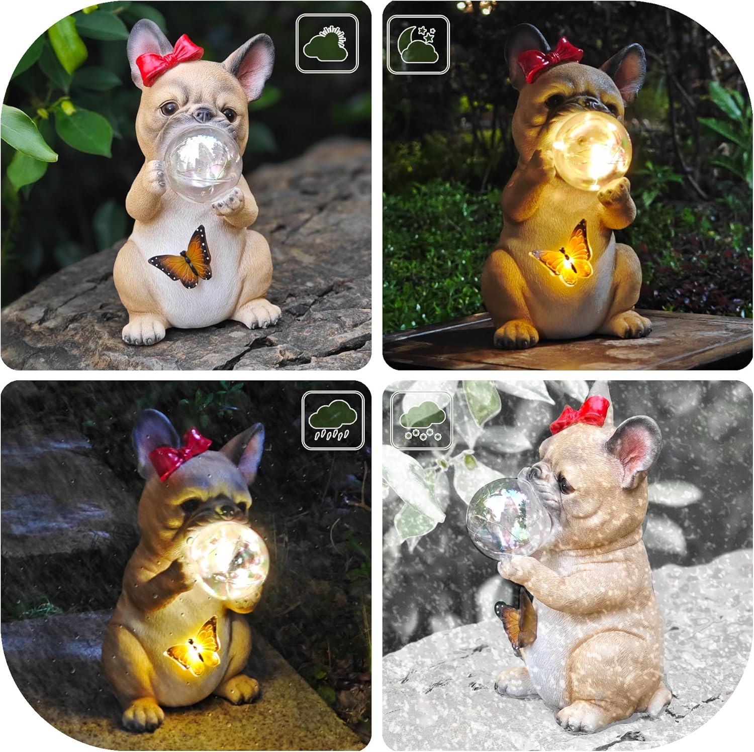 Solar Garden Dog Statue, Detachable Outdoor Decorative Stake, Whimsical French Bulldog with LED Bubble & Butterfly, Christmas Decorations, Waterproof Yard Decor for Patio,Lawn,Holiday & Birthday Gifts - Image 8