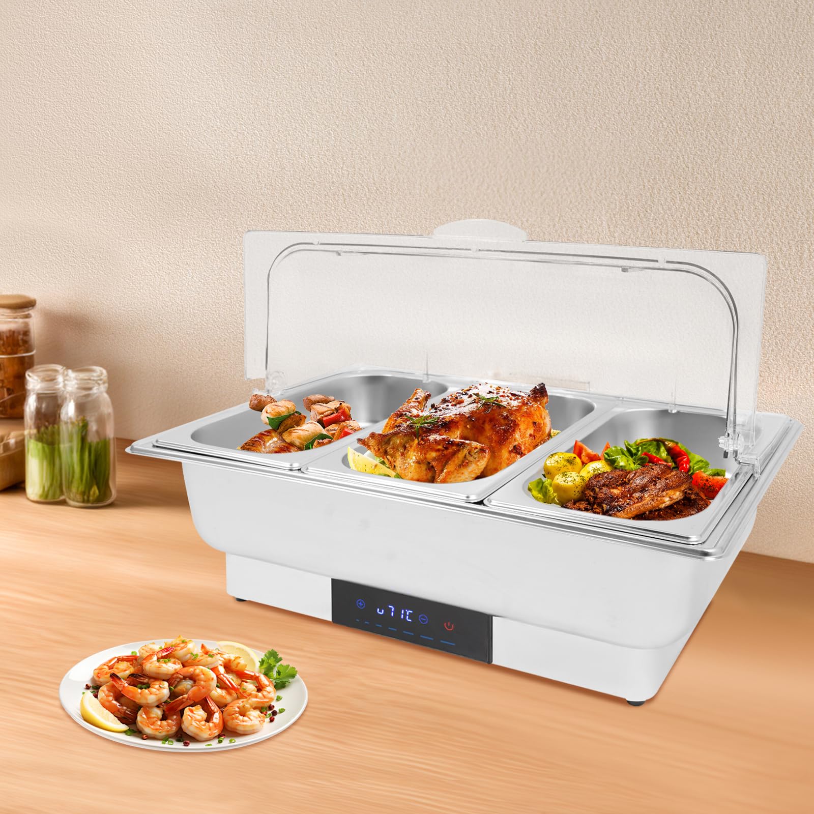 Set scaldavivande elettrico per buffet, Chafing Dish a buffet, set termico a buffet, in acciaio inox, 56 x 36 x 35 cm, per ristoranti a buffet, snack bar, feste di famiglia