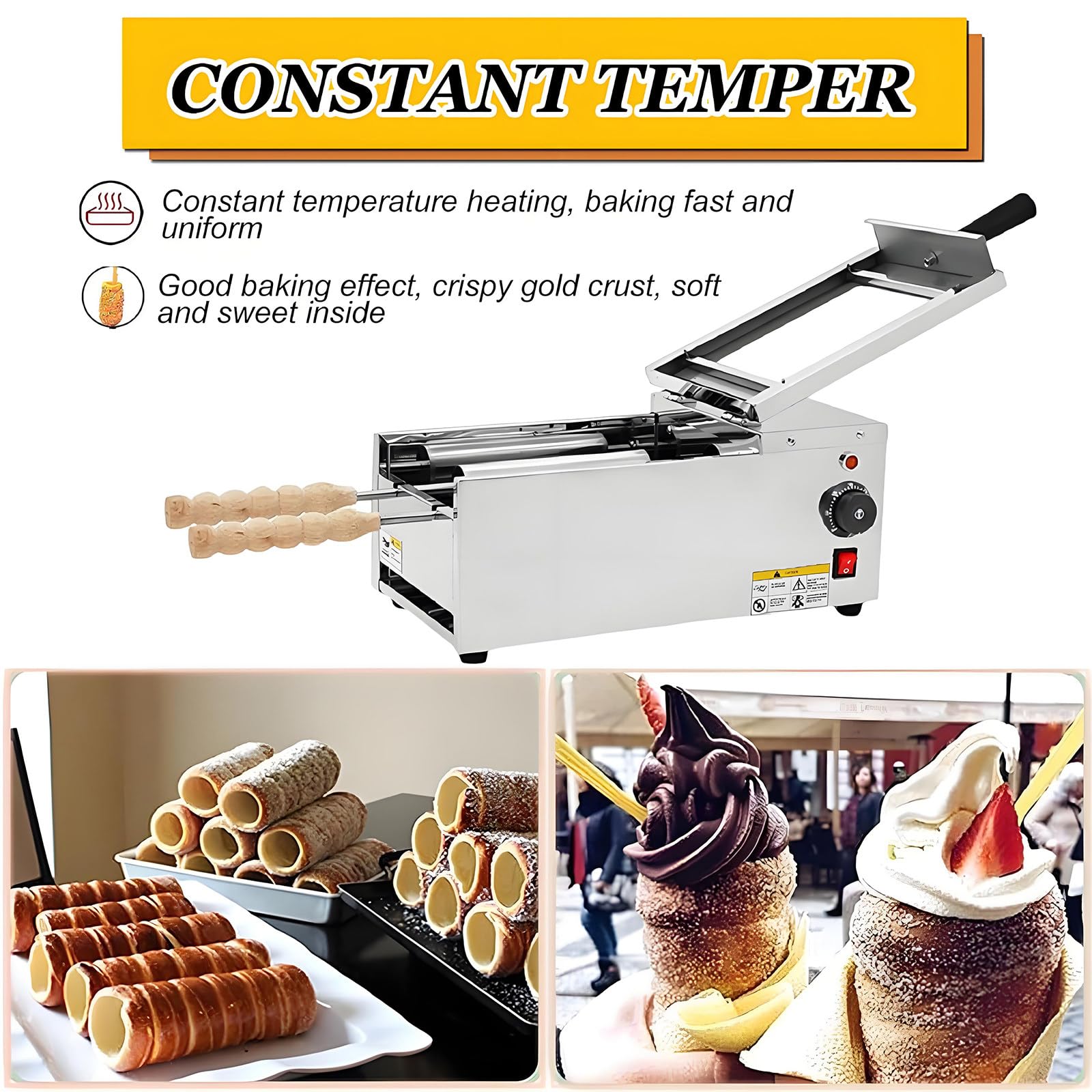 Máquina para Hacer Conos De Helado Eléctricos,Máquina para Hacer Conos De Helado Comerciales De 1500 W, Máquina para Hacer Pan con Conos De Helado
