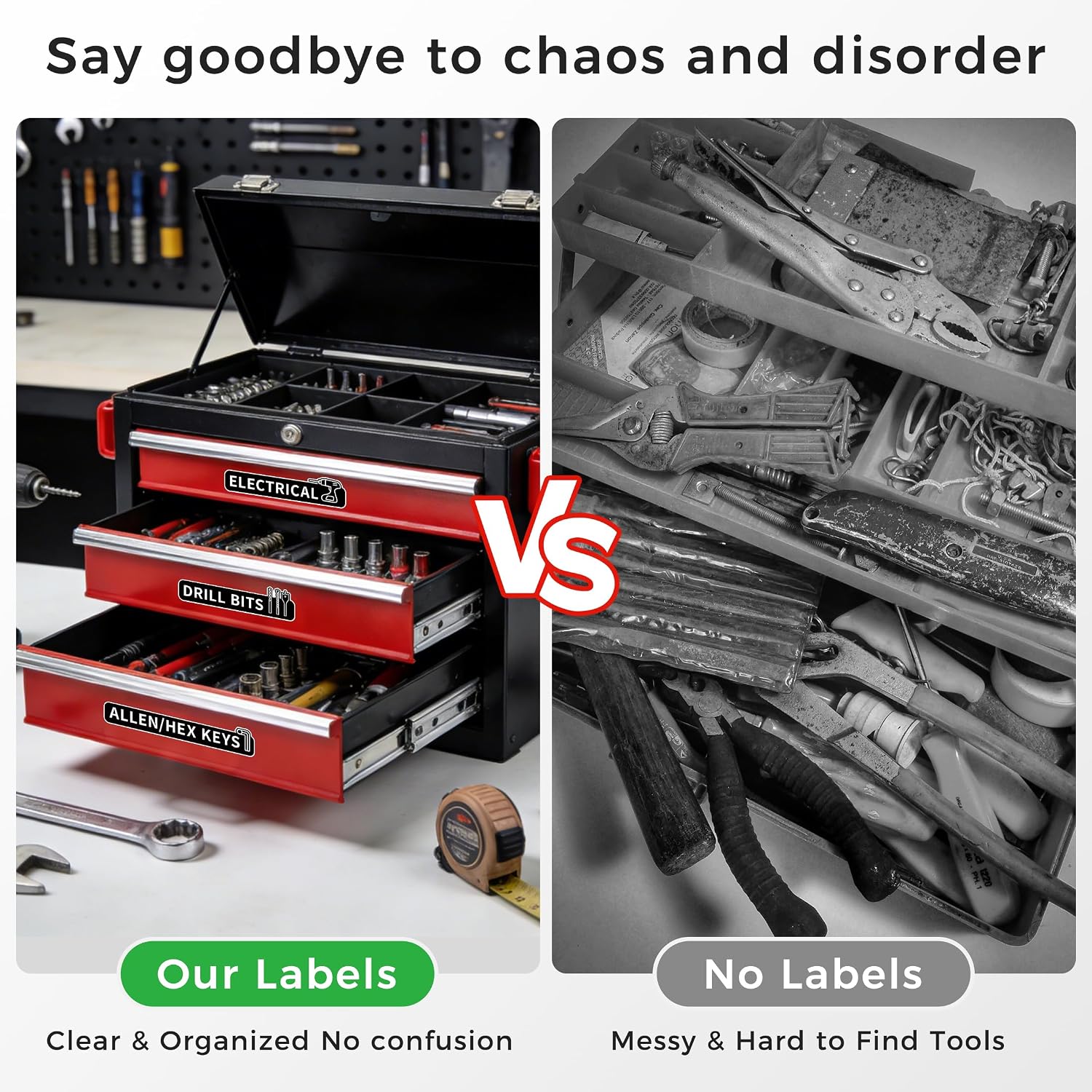 16PCS Tool Box Labels,Self-Adhesive Durable Tool Chest Organizer Labels, General Organize Accessories with Blank Tags for Family Toolbox,Tool Classification Box, Carts, Drawers, and Cabinets (Black) image 5