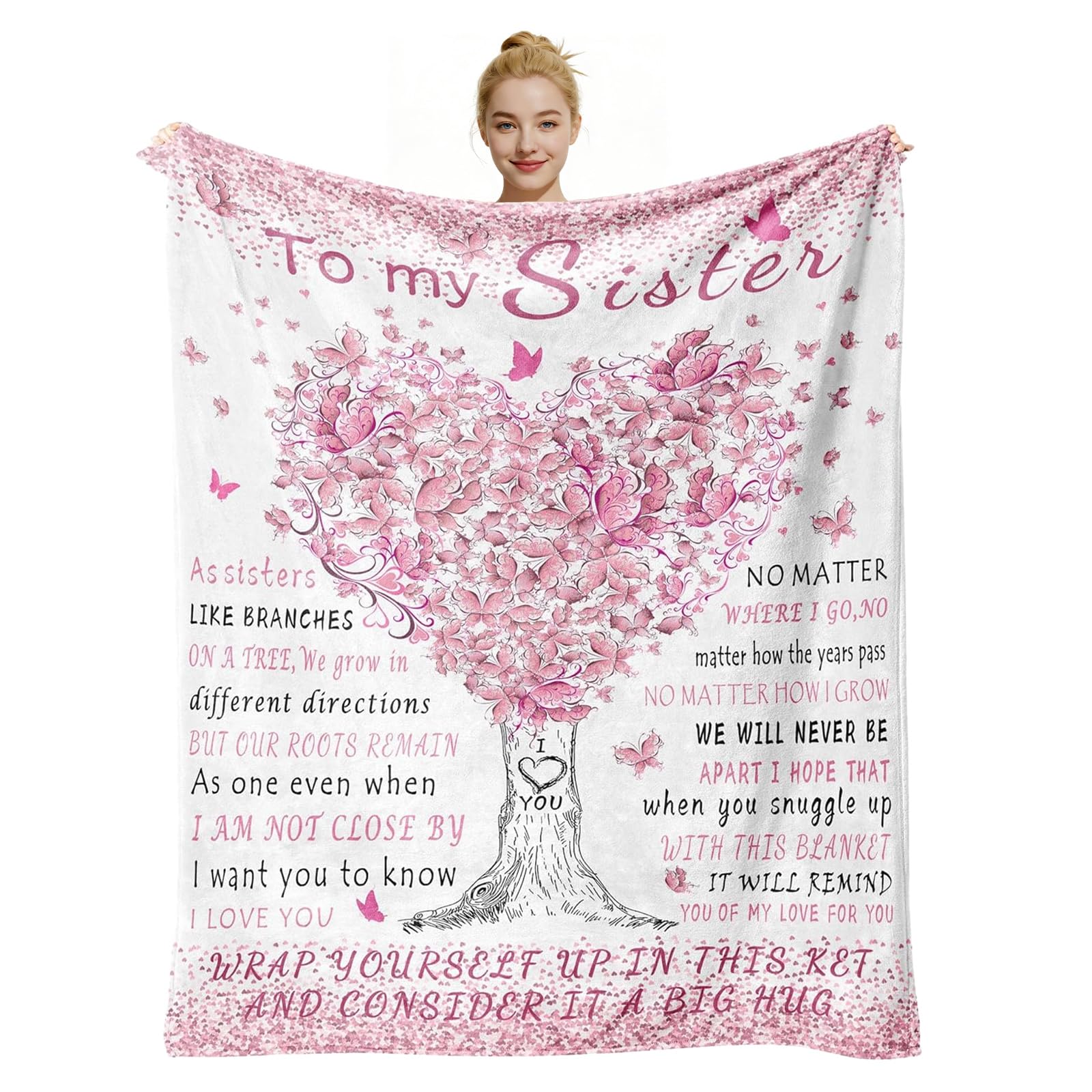 Sister Gifts Blanket, Happy Birthday Gift for Sisters, Friendship Throw to My Best Friend, Bestie, Soul Sister - Friendship Gift for Women Friends, 50"X60"