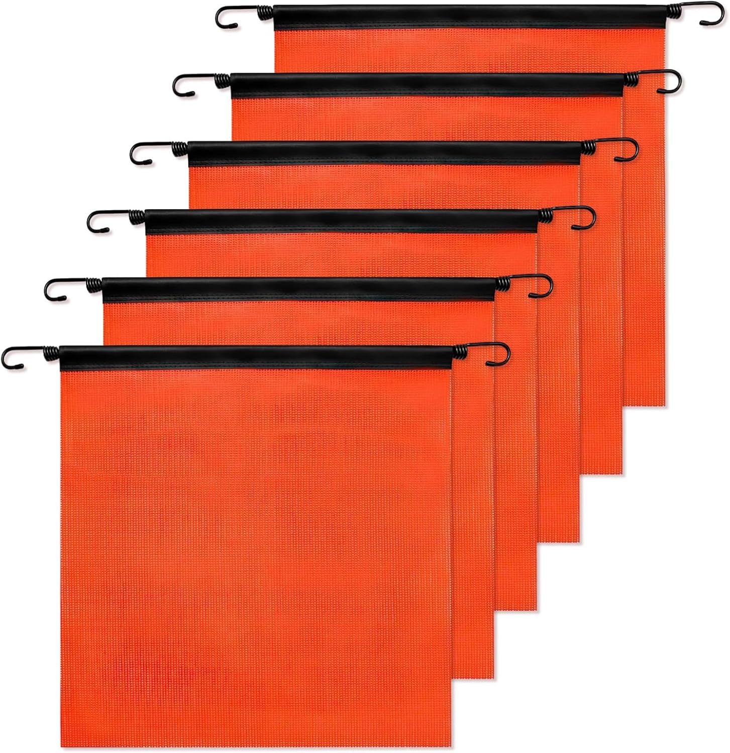 6-Pack Orange PVC Mesh Warning Flags with Metal Hooks and Elastic Straps, High-Visibility Banners for Work Zones, Road Safety, and Construction Sites