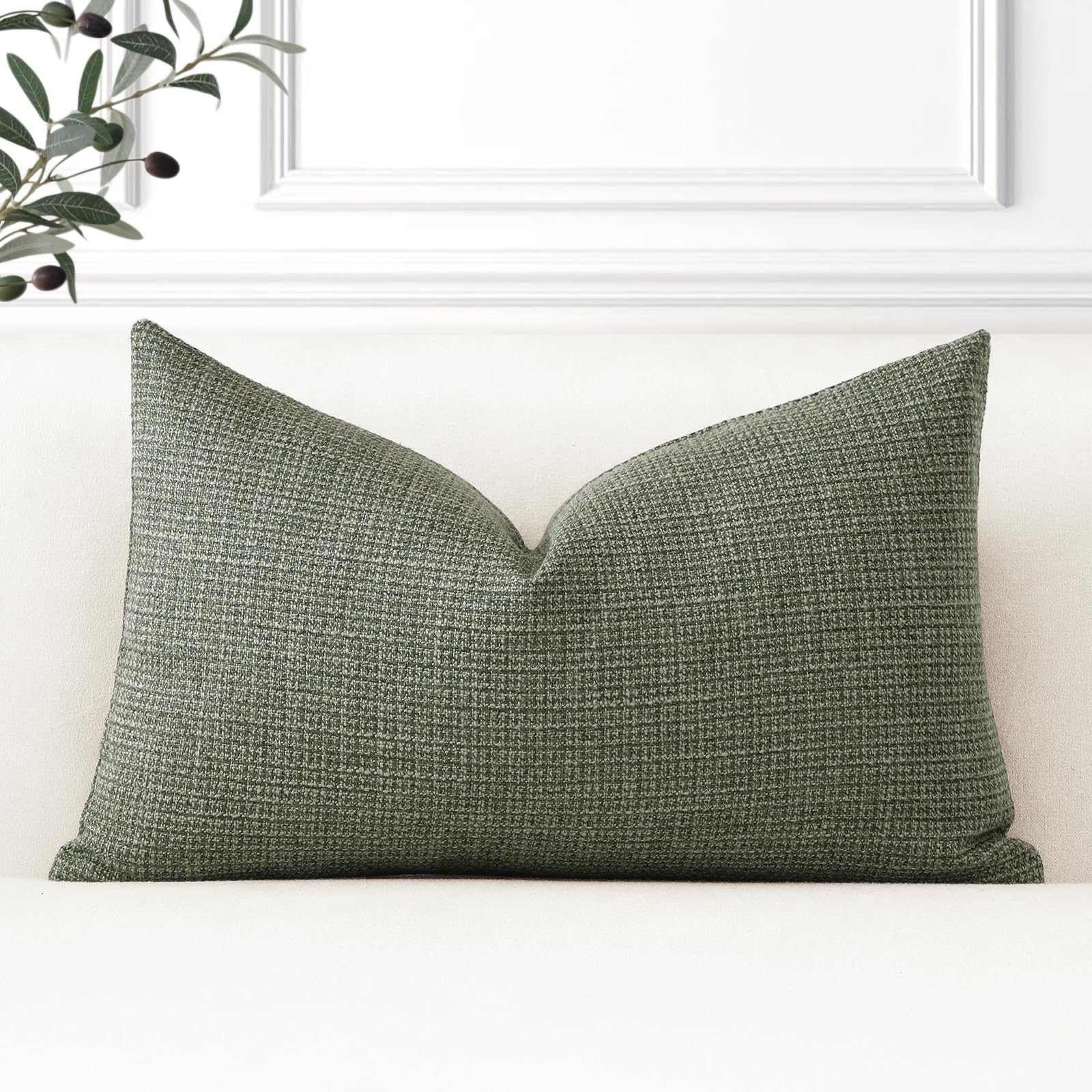Artscope 1er Set Kissenbezug Einfarbig Wurfkissenbezug Leinen Kissenbezüge 40x60cm Moderne Dekokissen Kissenhülle Set Kissen Fall für Sofa Schlafzimmer Zuhause Dekor, Graugrün