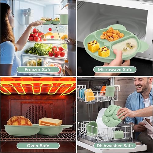 Miniatura 5 de Juego de 6 piezas de silicona para alimentar al bebé, plato de silicona, cuchara y tenedor para niños pequeños, juego de suministros de alimentación