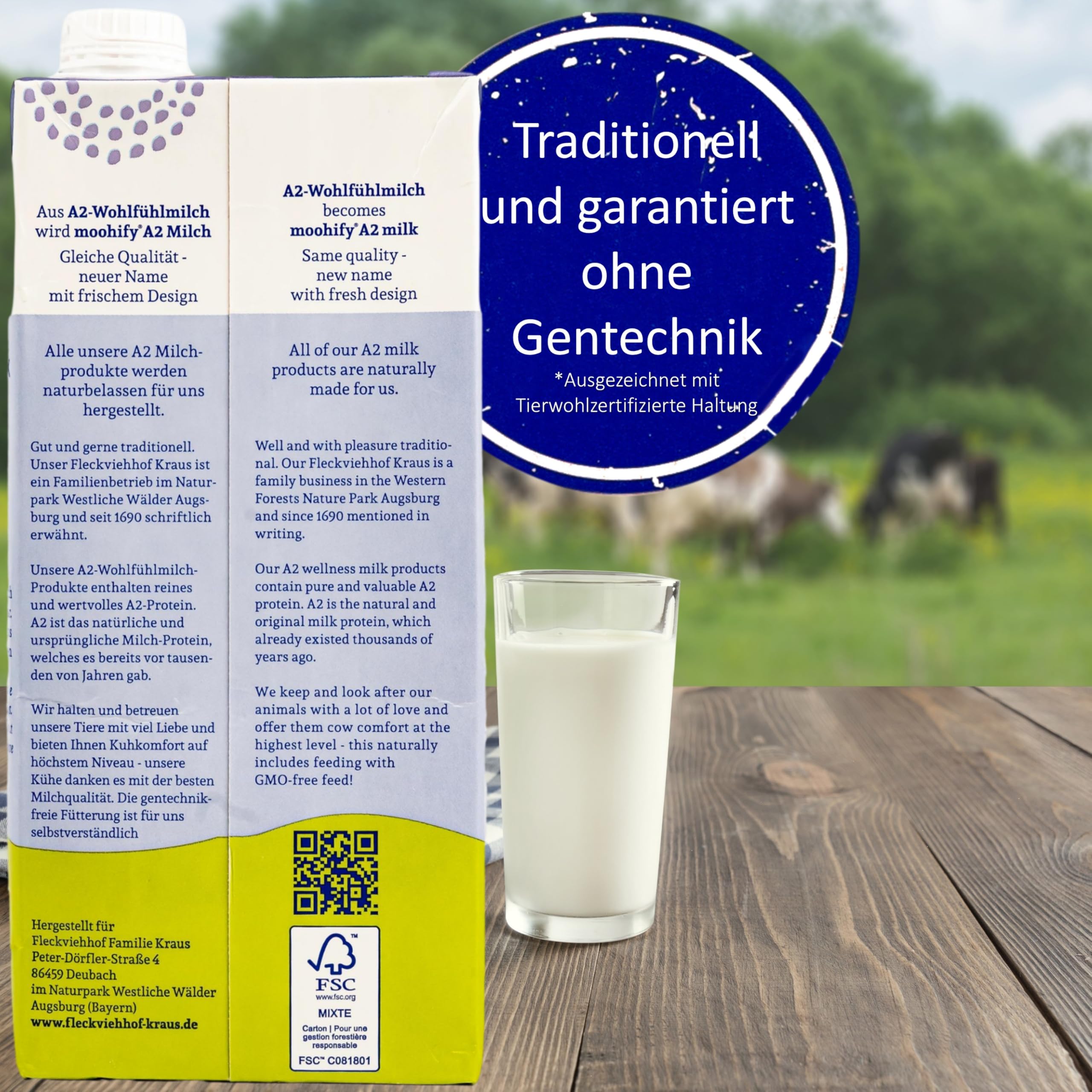 A2 Wohlfühl-Milch H-Vollmilch 3,8% 1 Liter 12er Pack - Haltbare Proteinmilch Kuhmilch mit A2 Protein