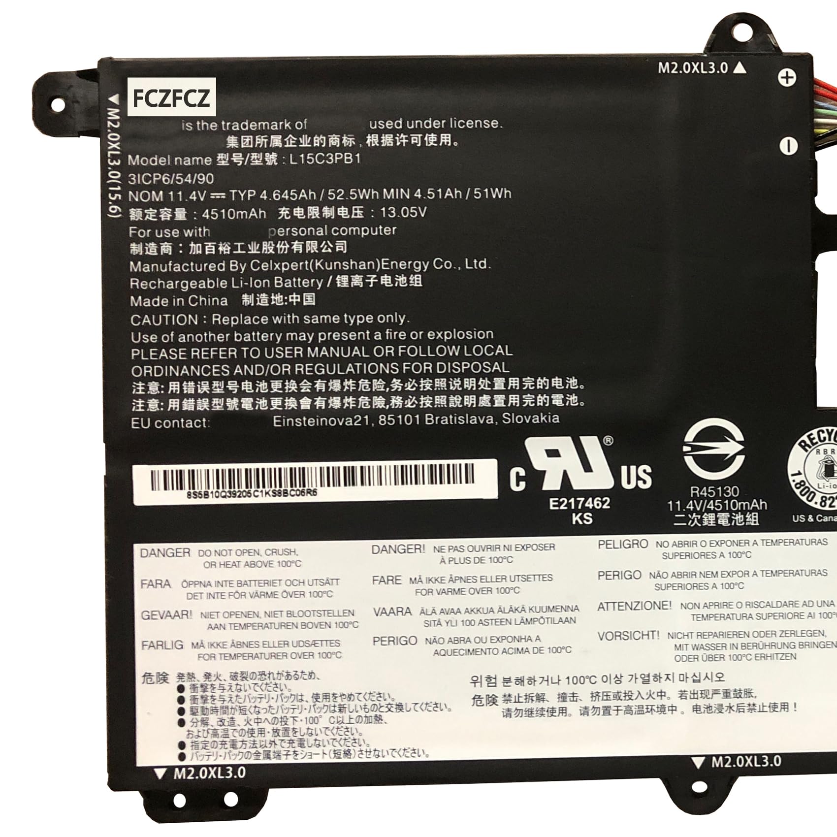 Amazon.com: FCZFCZ L15C3PB1 Laptop Battery 52.5Wh 4645mAh