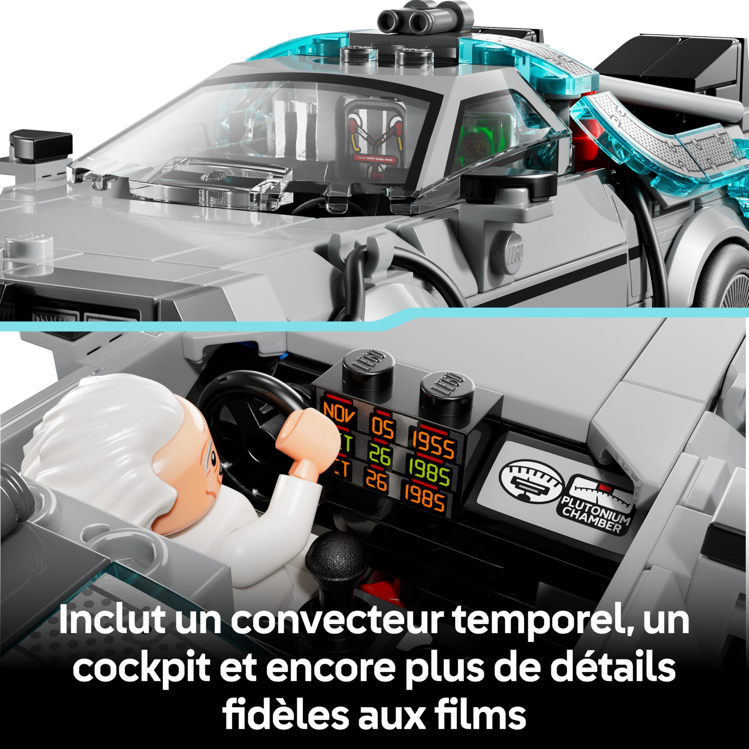 LEGO Speed Champions La Machine à Remonter Le Temps de Retour vers Le Futur - Jouet Voiture - Maquette avec Minifigurines de Doc Brown & Marty McFly - Cadeau pour Garçon, Fille & Fans dès 9 Ans 77256