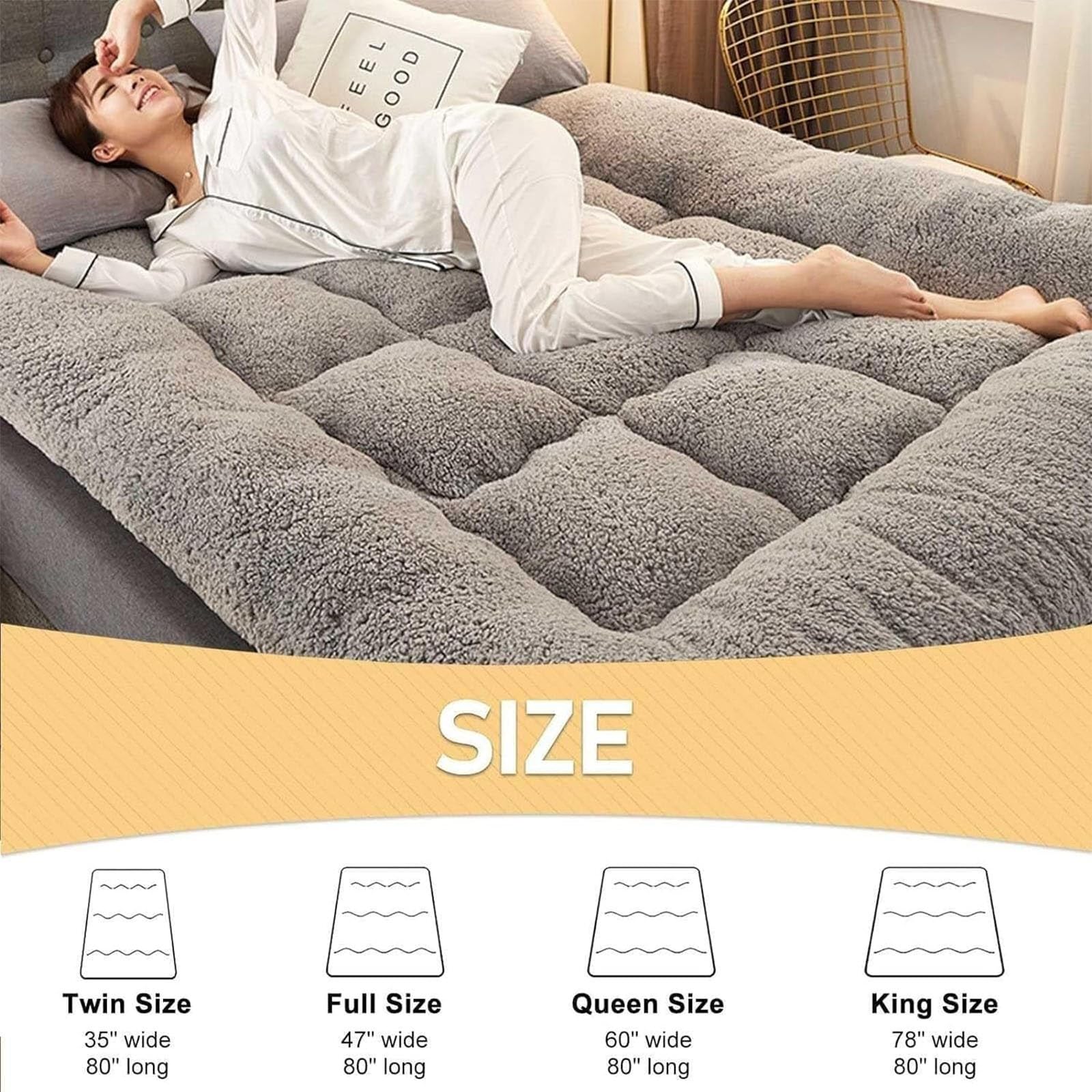 Matelas Futon Japonais Pliable En Peluche épaisse, Matelas De Sol, Surmatelas Futon Simple Ou Double, Lit D'appoint Portable Et Doux Pour Camping-Cars, Chambres D'amis Et Dortoirs(Gray,90x200cm)