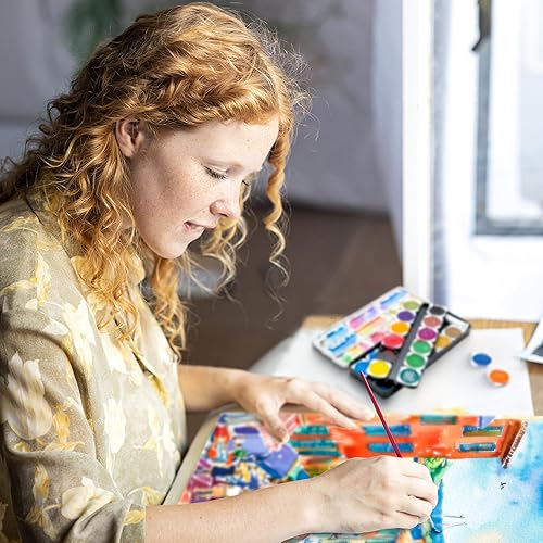 Miniatura 6 de AUREUO - Juego de pintura de acuarela de 24 colores, juego de sartenes de acuarela lavables con 1 pincel y paleta de plástico, juegos de pinturas de