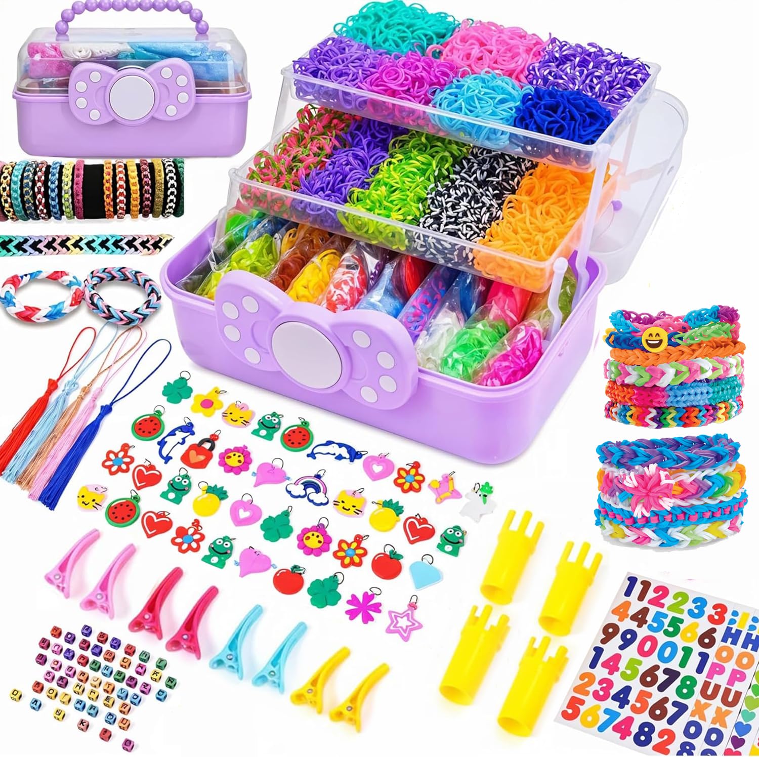 DasKid 17000+ Loom Bands Kit, 40 Vibrant Colors Loom Bands, Rubber Bands Bracelet Making Kit with A,B,C Beads