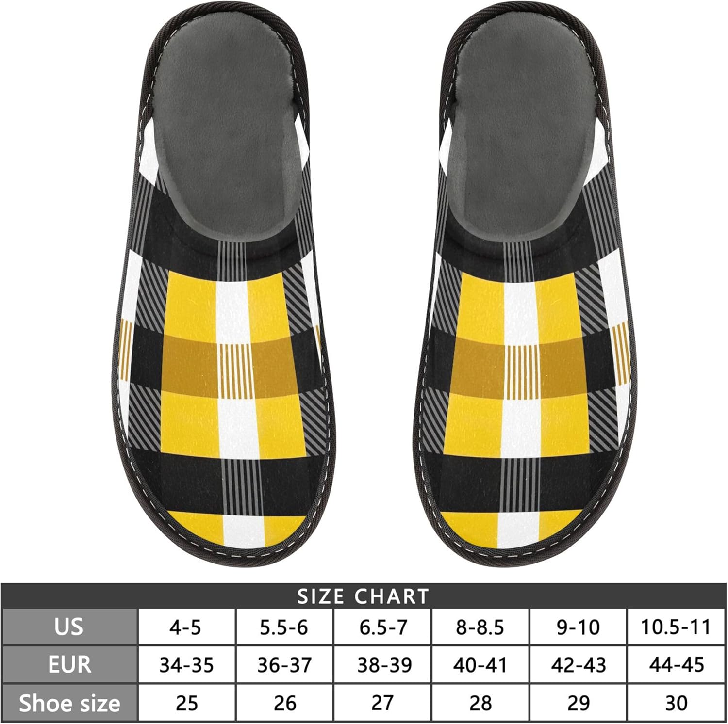 Yellow Black Buffalo Plaid House Slippers – Cozy Fuzzy Slippers for Guests, Washable & Disposable, Perfect for Shoeless Home, Spa & Hotel Use A111920