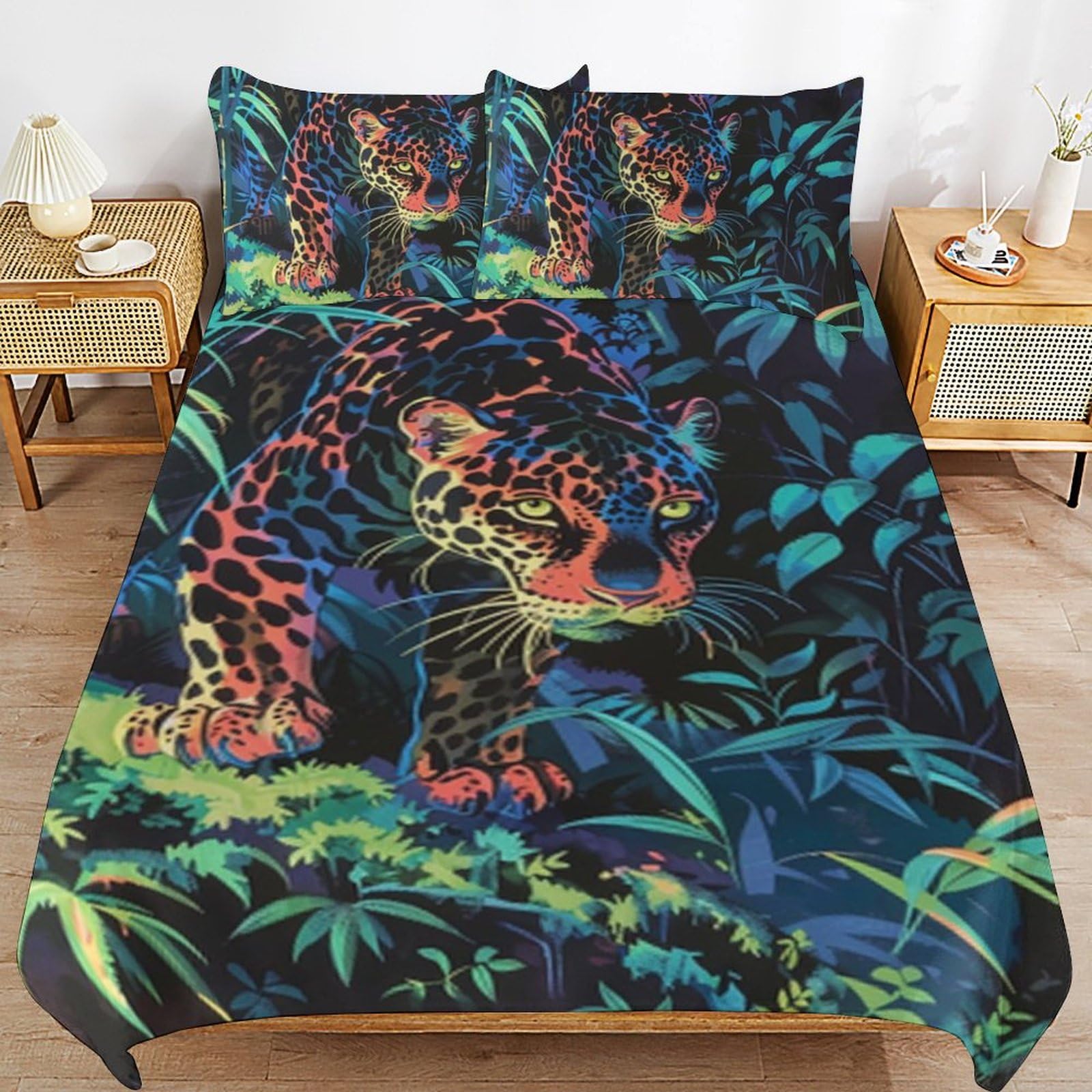 Parure de lit léopard 200x200 avec 2 taies d'oreiller pour adulte et enfant