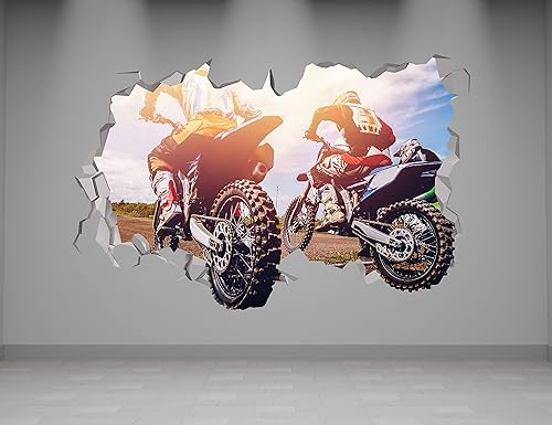 Miniatura 3 de Dirty Bike Cross Smash - Calcomanía de arte de pared roto de motocross, decoración de pared 3D, vinilo extraíble MR1155 (24 pulgadas de ancho x 14